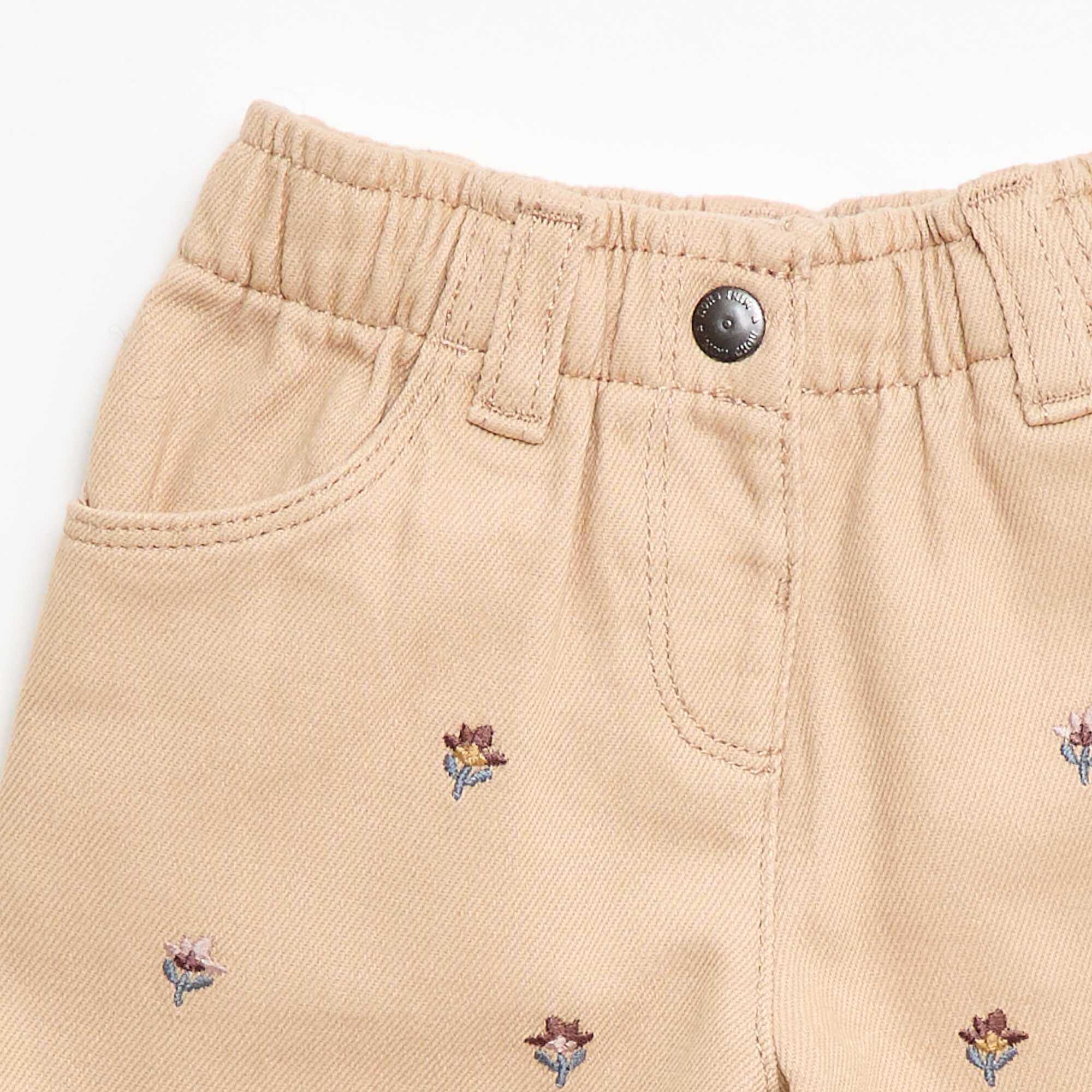Paperbag Trousers with 'Flowers' Embroidery BEIGE - Image 2