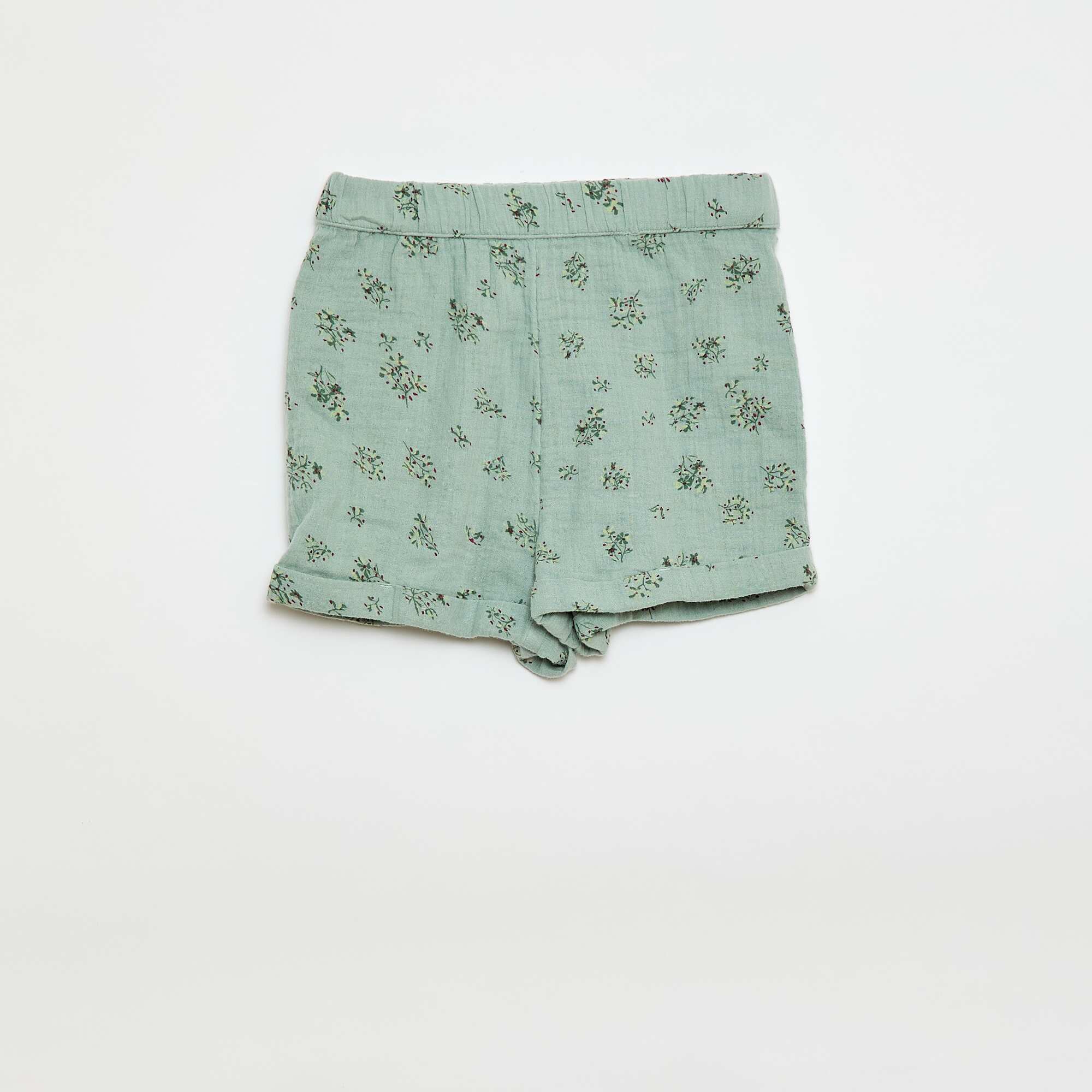 Patterned Cotton Gauze Shorts GREEN