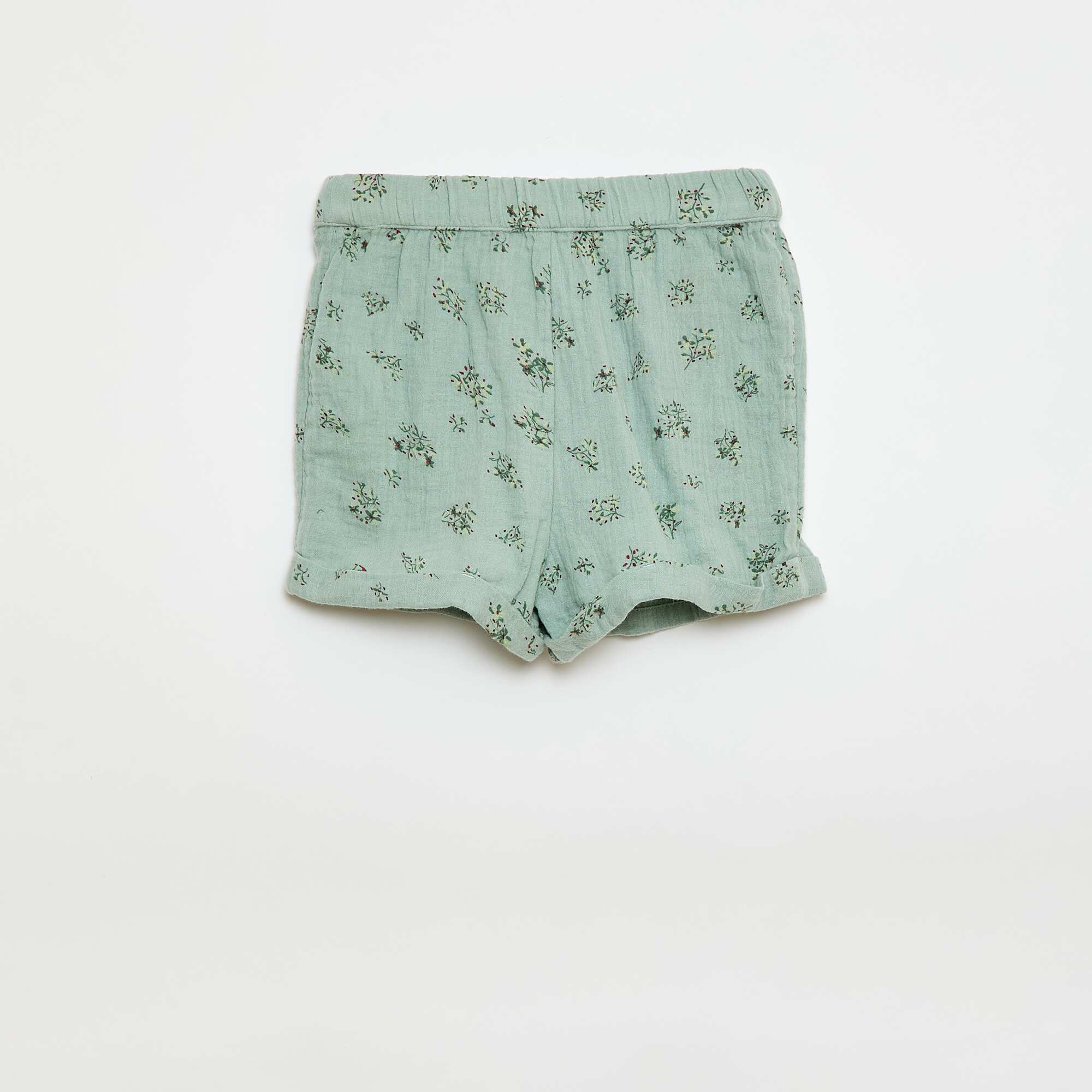 Patterned Cotton Gauze Shorts GREEN - Image 2