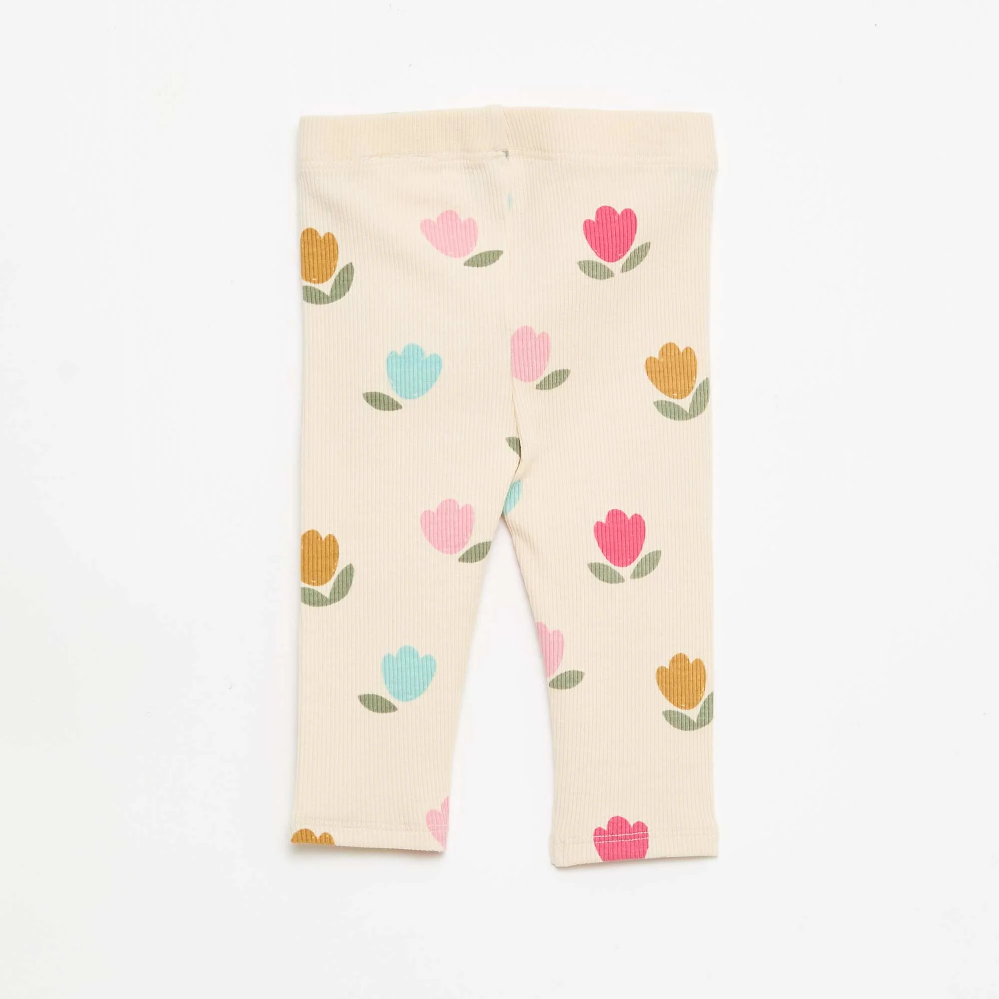 Patterned ribbed long leggings WHITE - Image 3