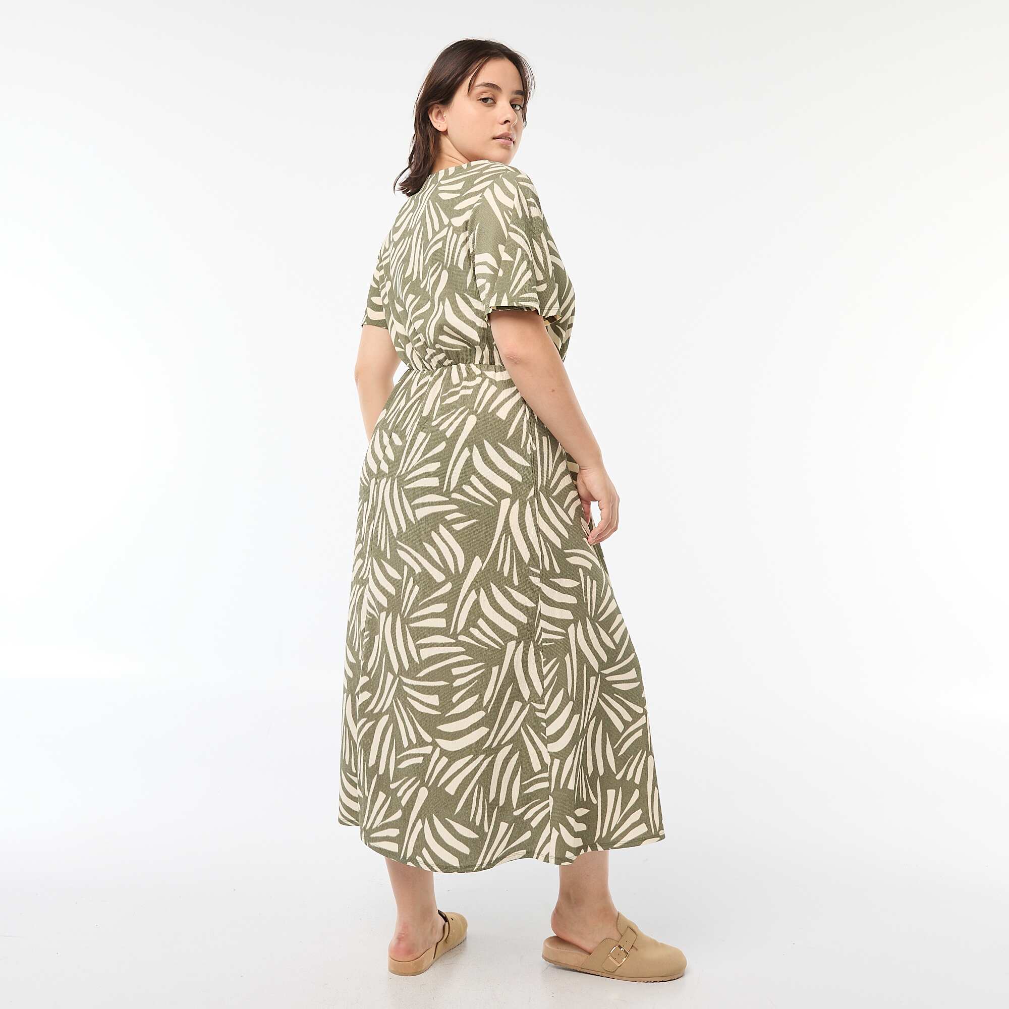 Patterned V-neck maxi dress KHAKI - Image 3