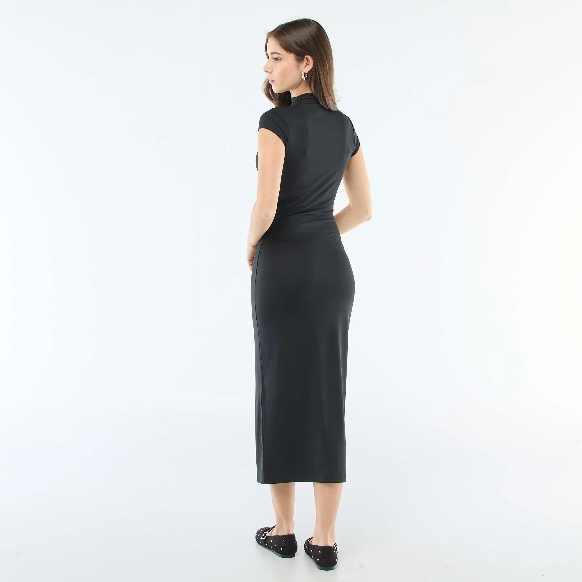 Peach-skin effect maxi dress BLACK - Image 3