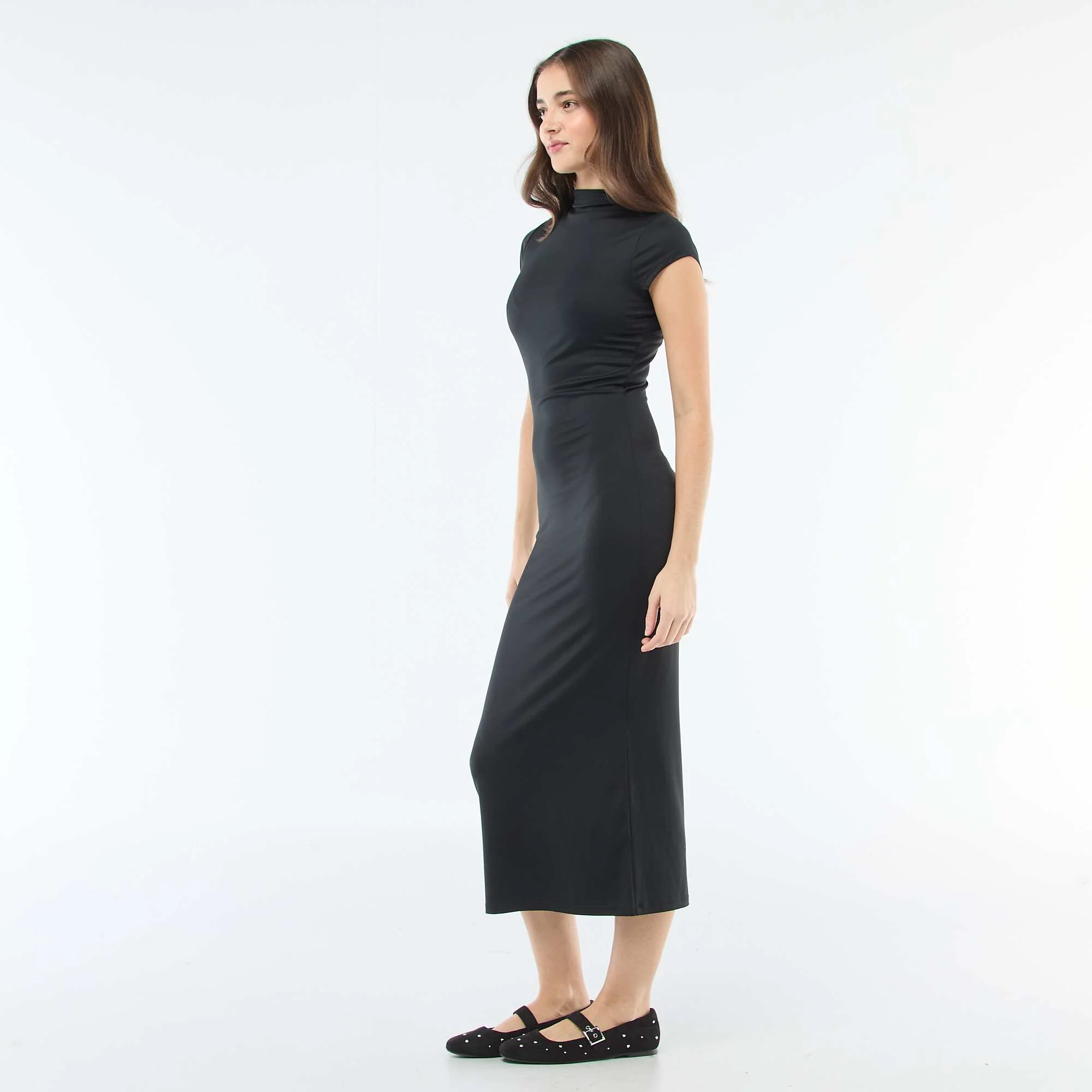 Peach-skin effect maxi dress BLACK - Image 4