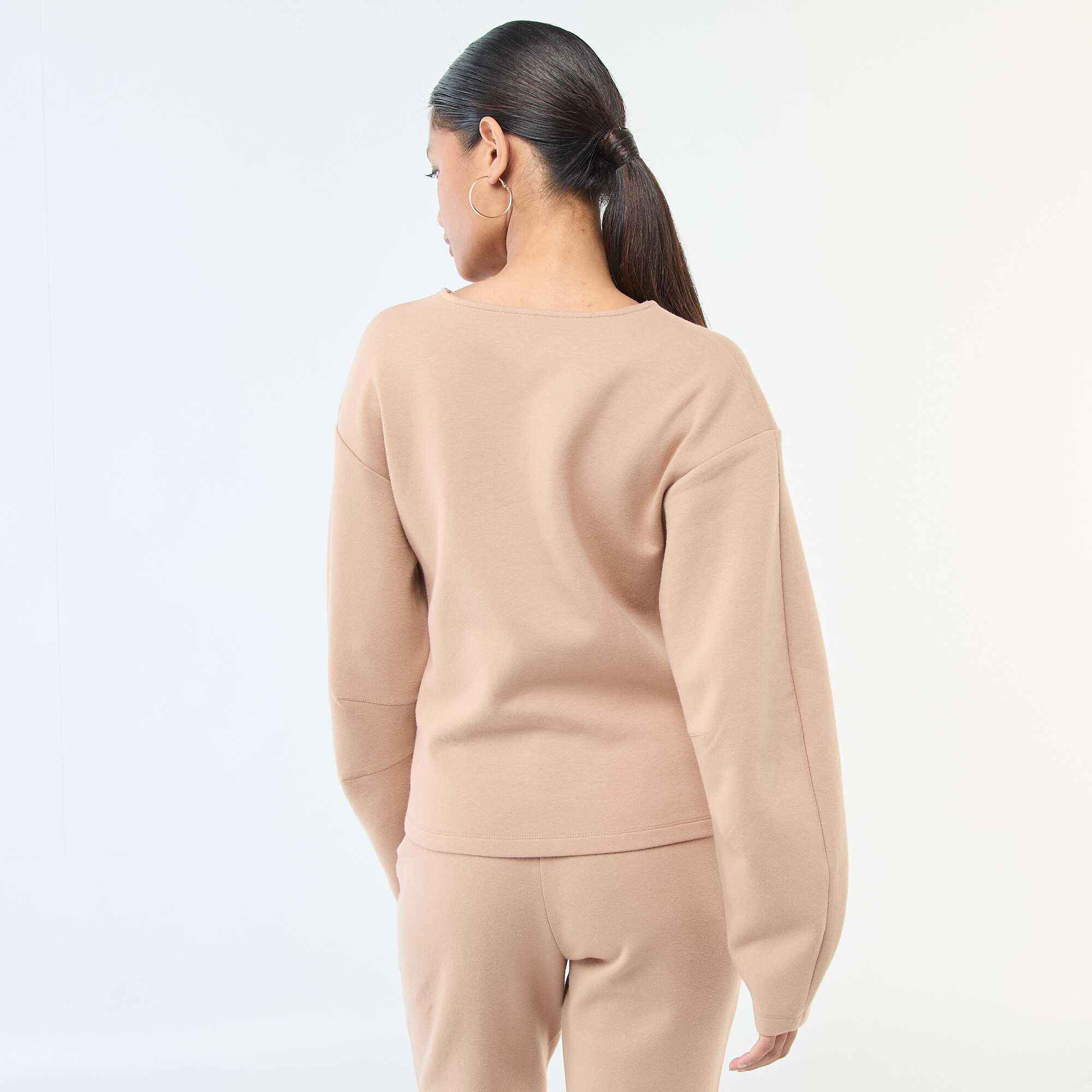 Peplum Sweatshirt with Round Neck BEIGE - Image 3