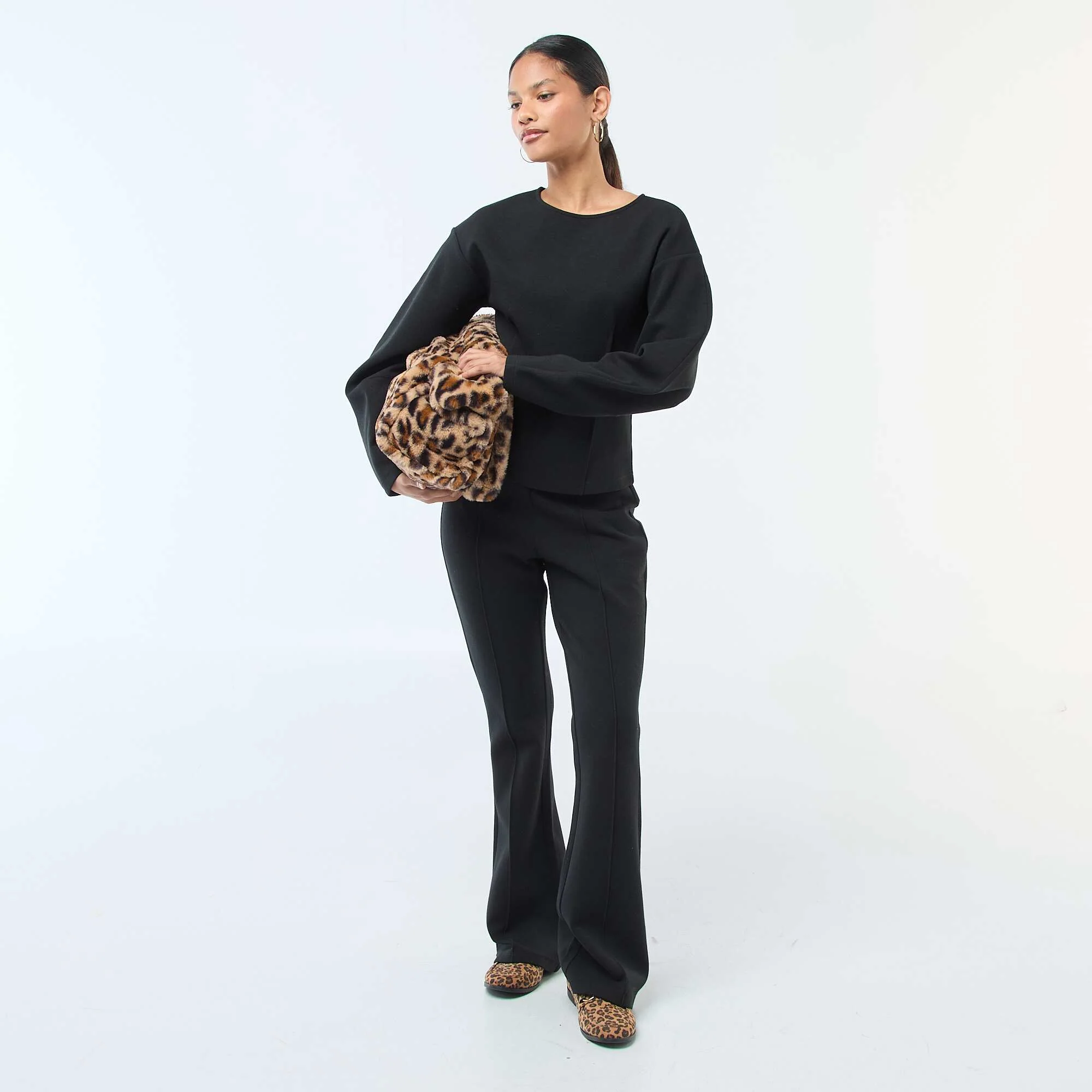 Peplum Sweatshirt with Round Neck BLACK - Image 2