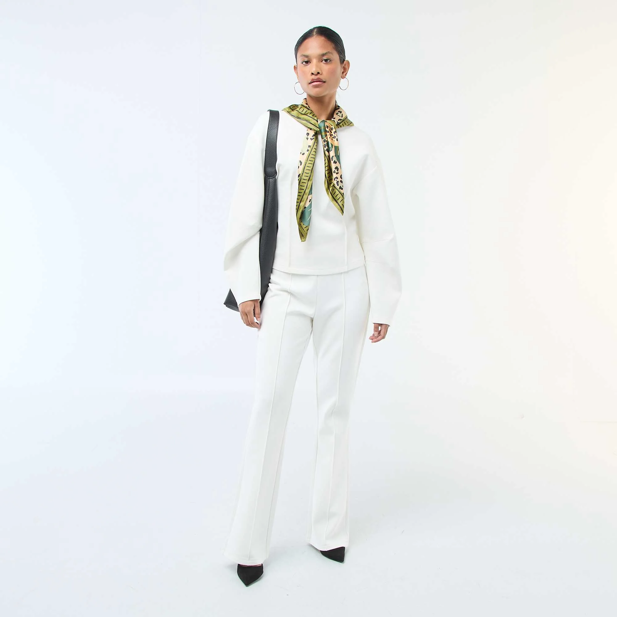 Peplum Sweatshirt with Round Neck WHITE - Image 2