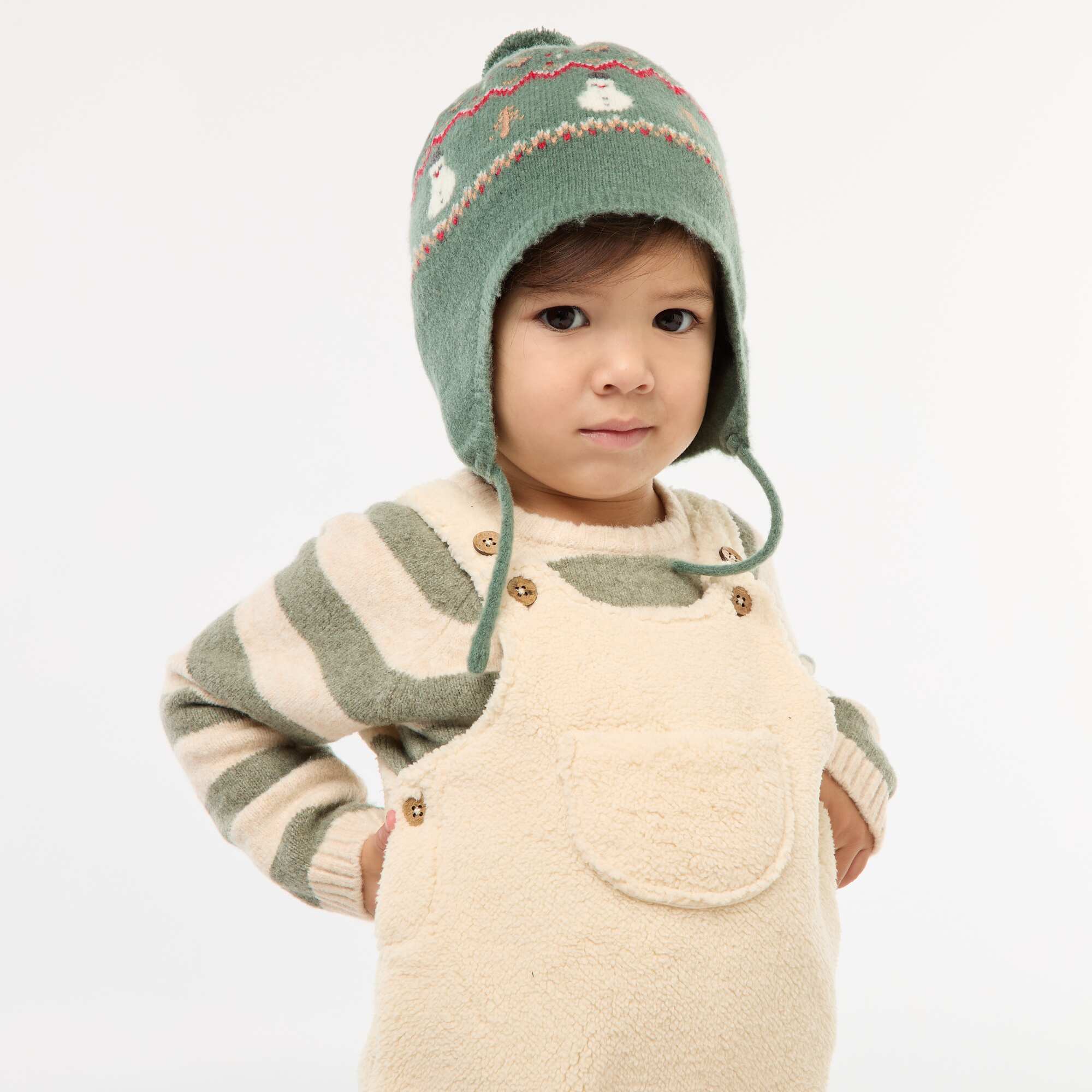 Peruvian Style 'Christmas' Pattern Beanie GREEN