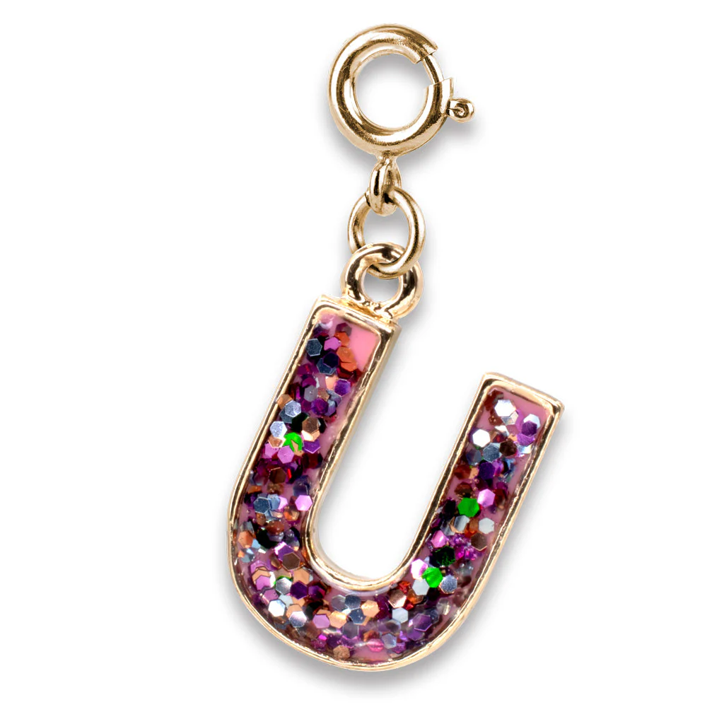Gold Glitter Initials - U Charm
