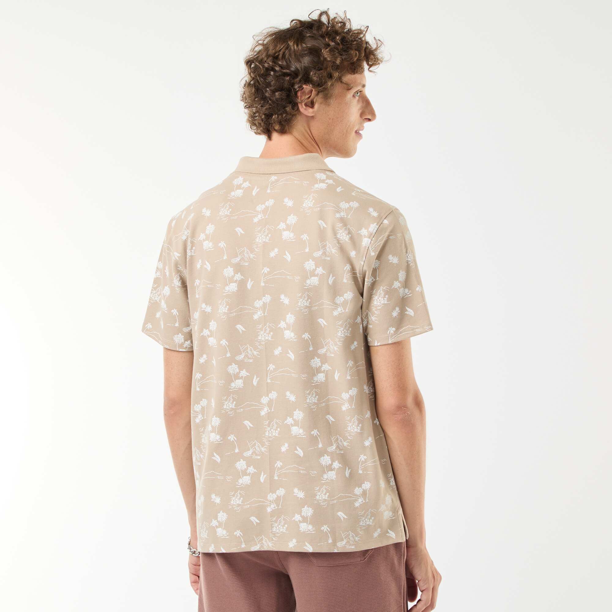 Piqué knit polo shirt with all-over pattern BEIGE - Image 5