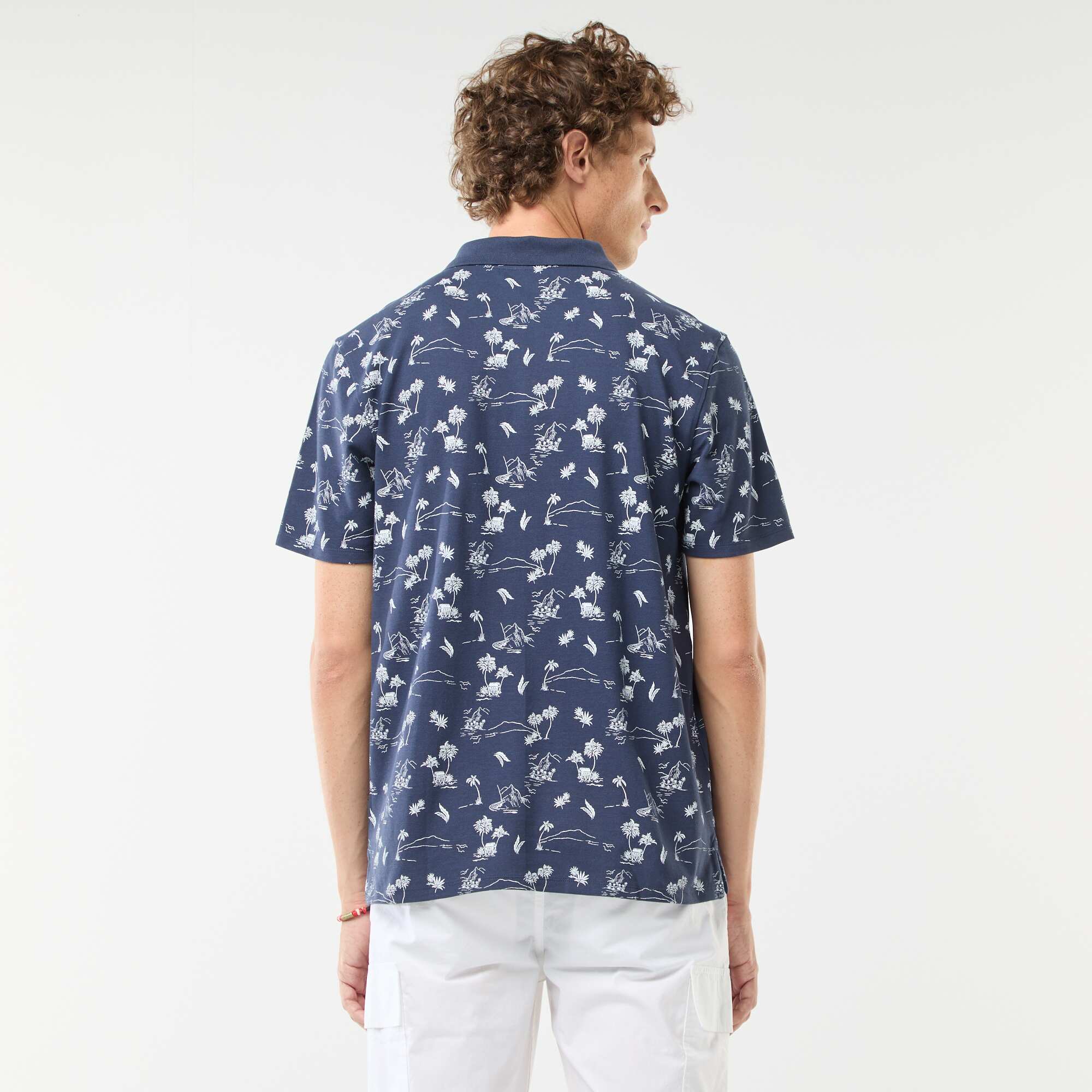 Piqué knit polo shirt with all-over pattern BLACK - Image 4