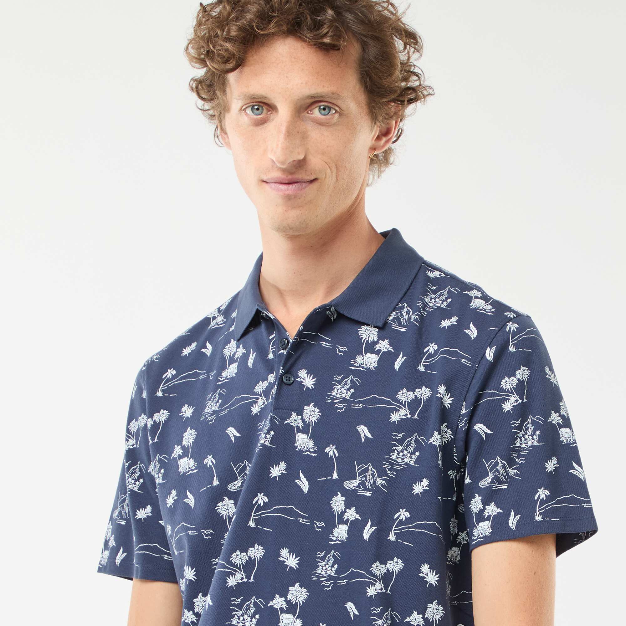 Piqué knit polo shirt with all-over pattern BLACK - Image 5