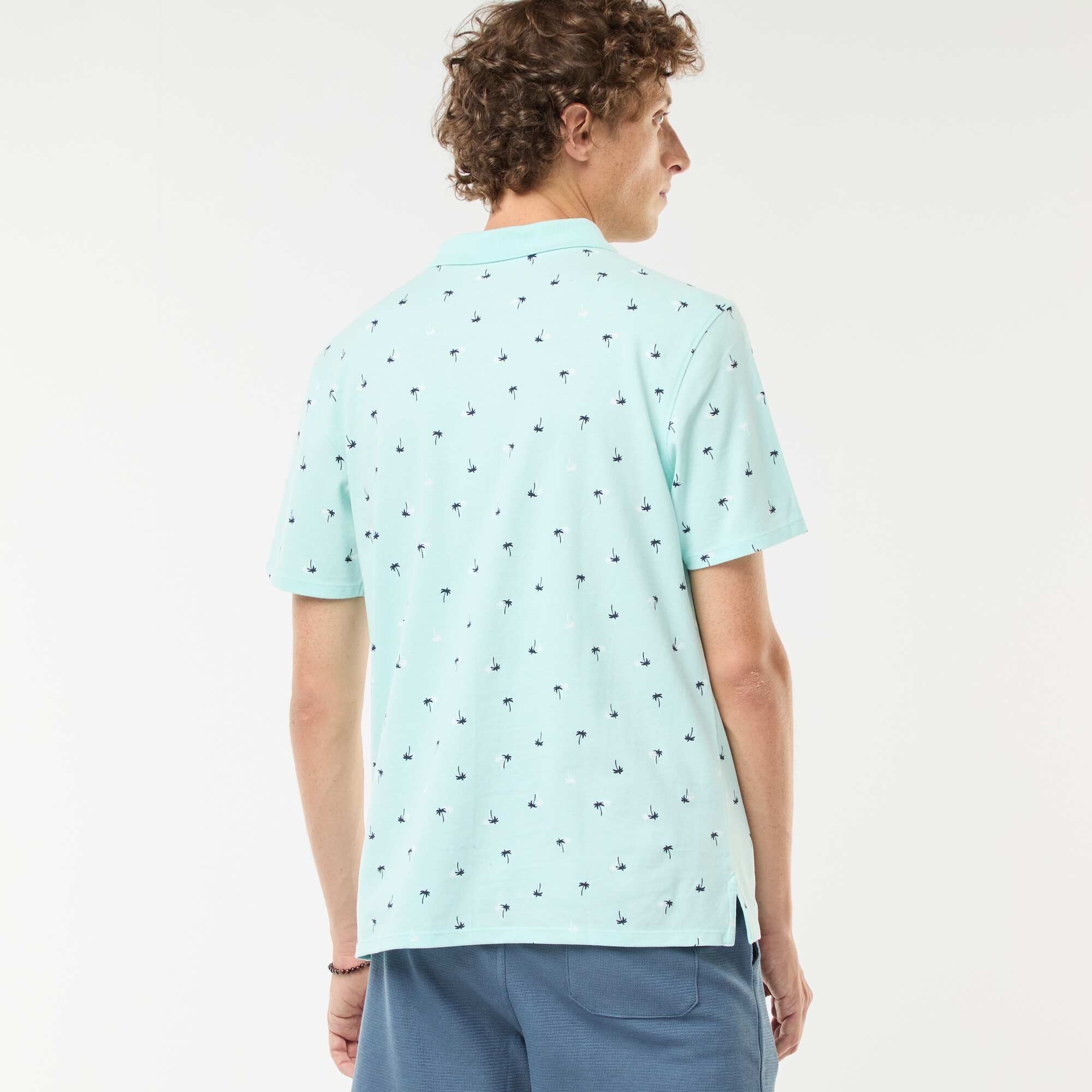 Piqué knit polo shirt with all-over pattern BLUE - Image 3