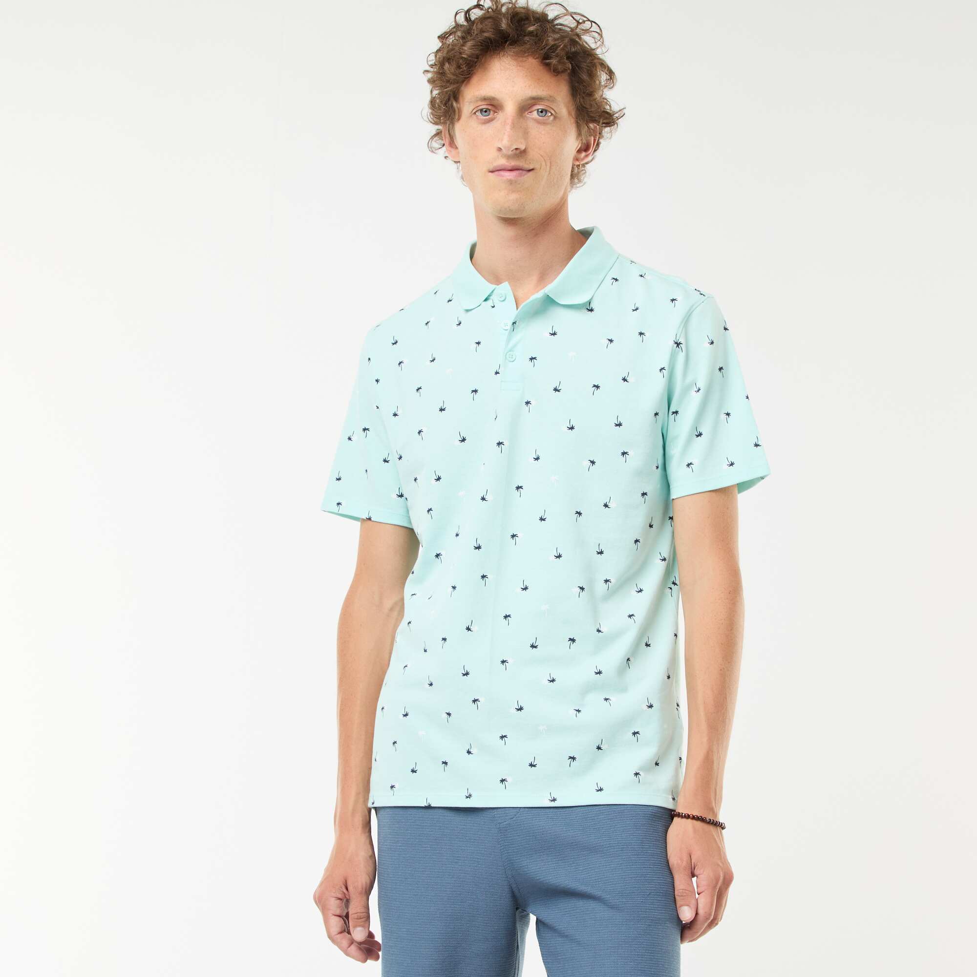 Piqué knit polo shirt with all-over pattern BLUE - Image 4
