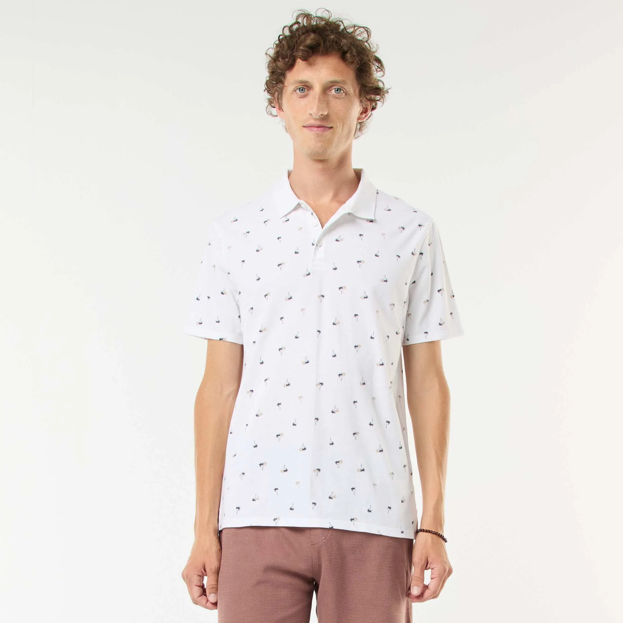Piqué knit polo shirt with all-over pattern WHITE - Image 3