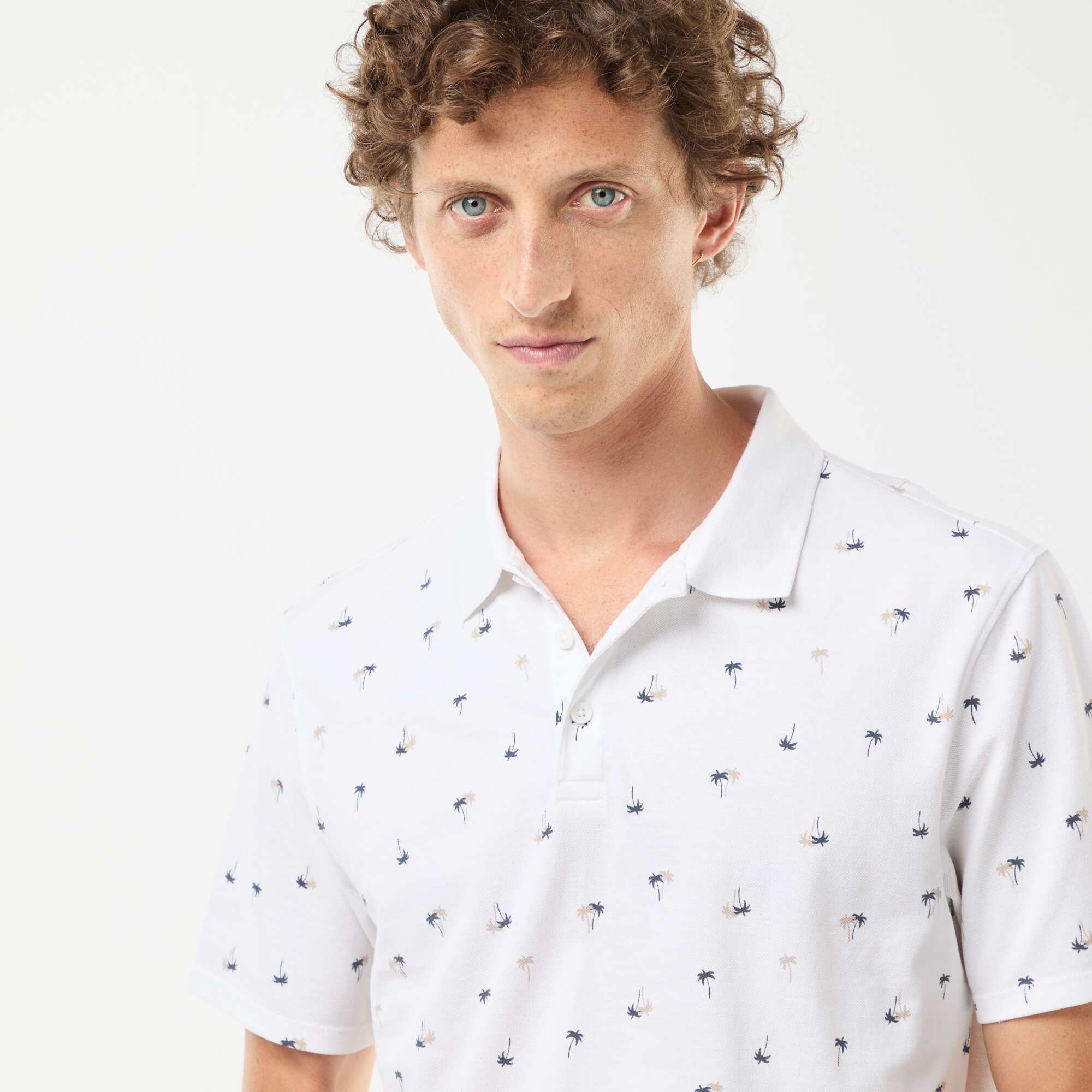 Piqué knit polo shirt with all-over pattern WHITE - Image 4