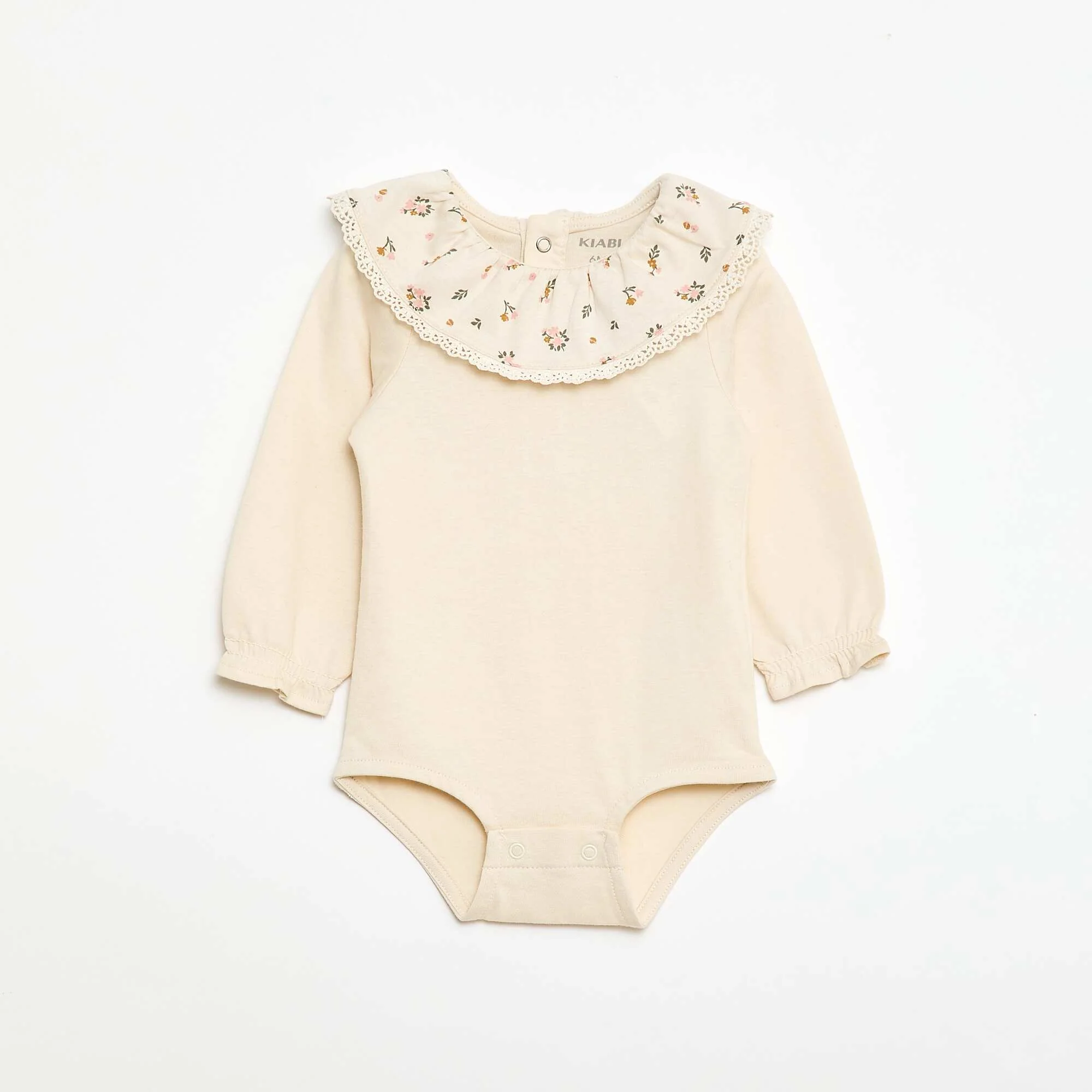 Plain Bodysuit with Printed Peter Pan Collar WHITE