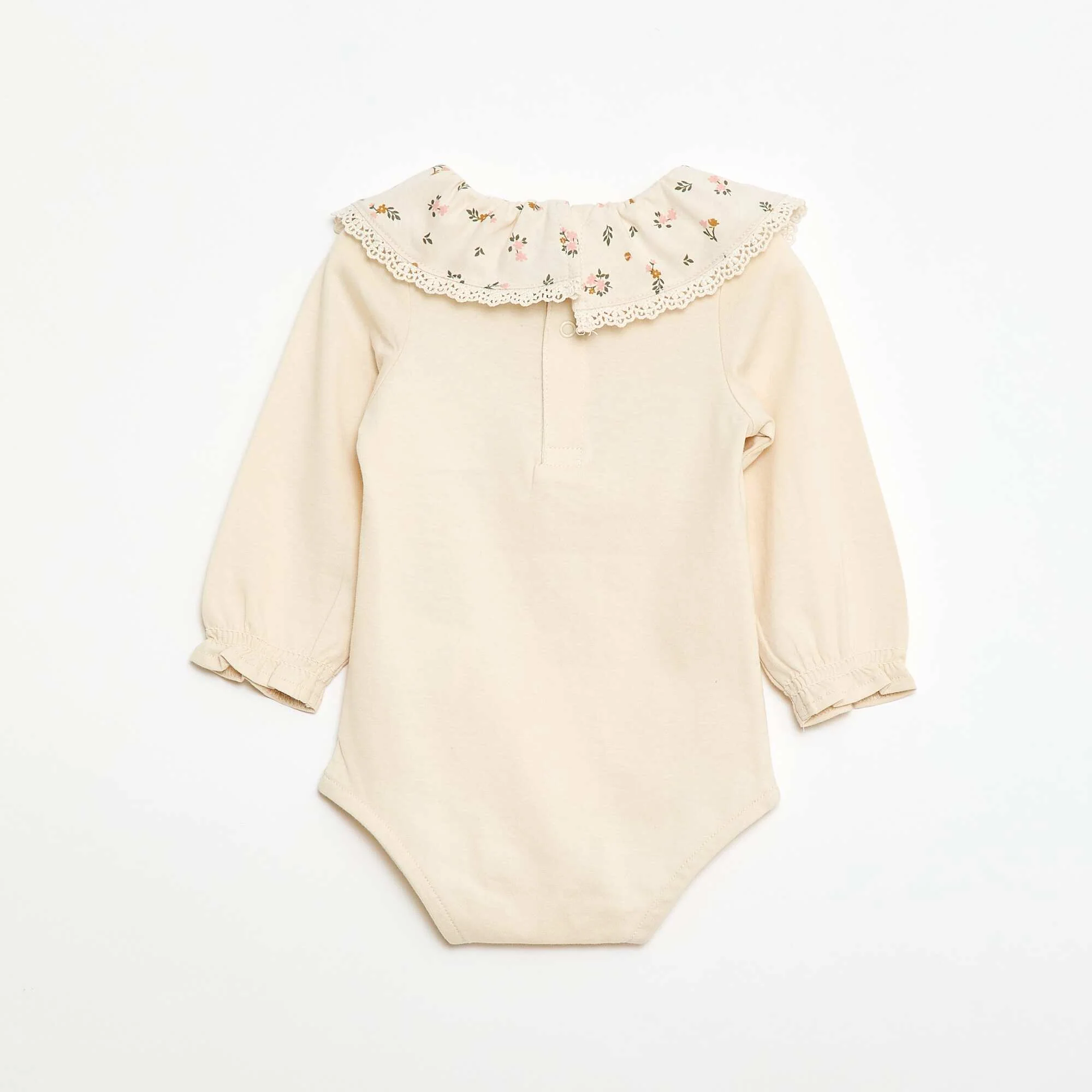 Plain Bodysuit with Printed Peter Pan Collar WHITE - Image 2