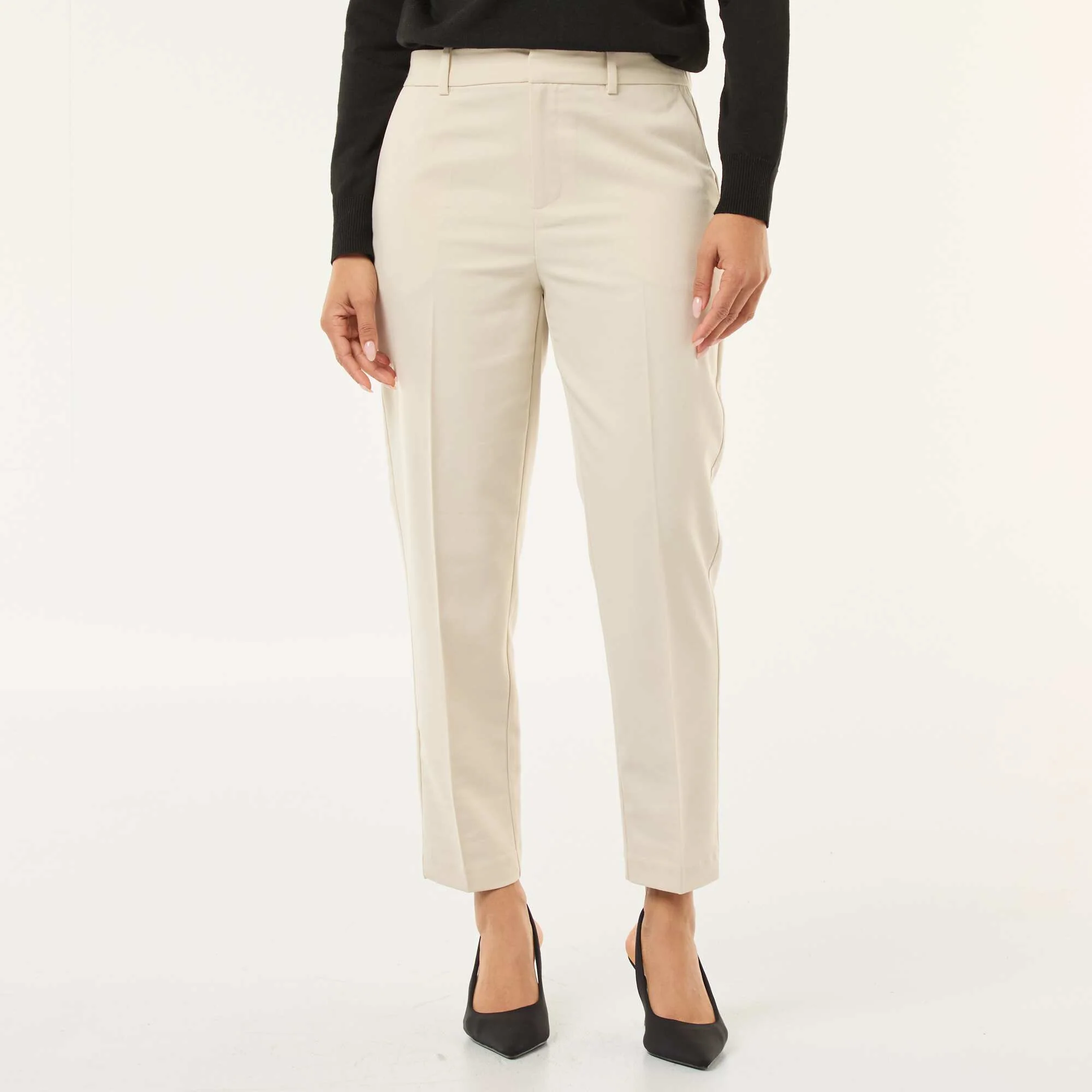 Plain cigarette trousers with 2 pockets BEIGE - Image 2