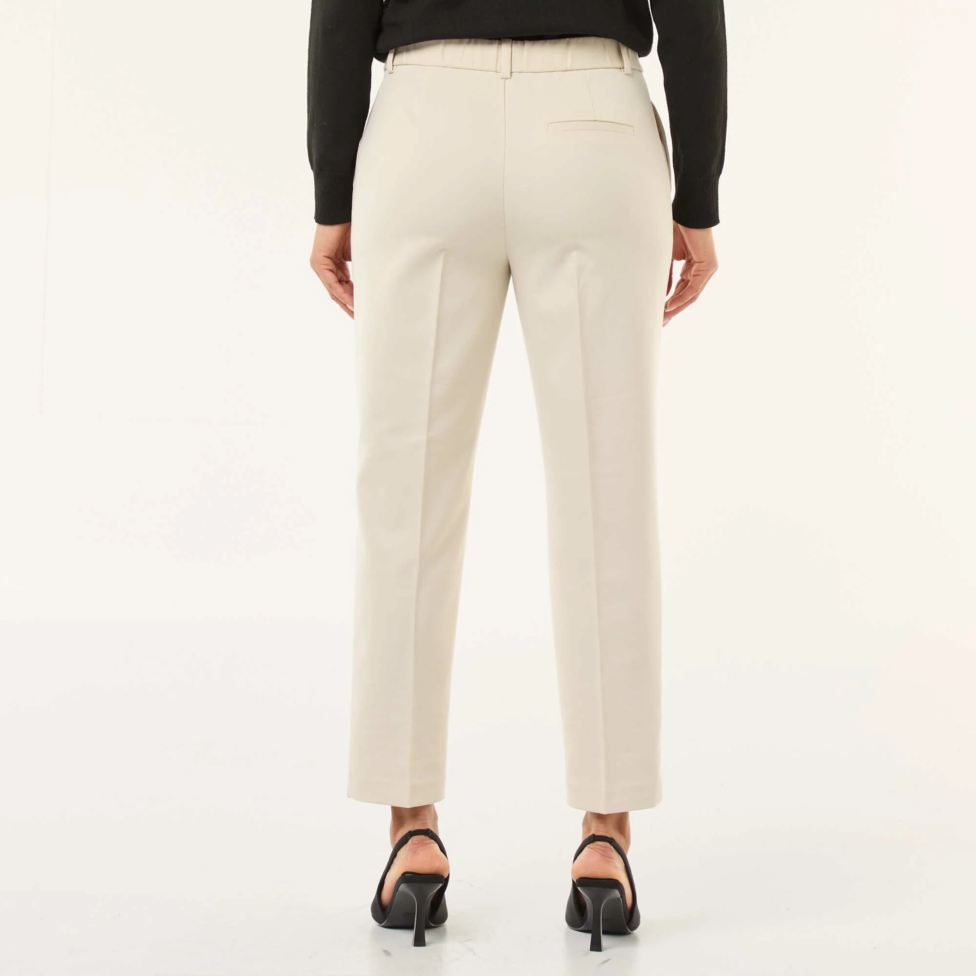 Plain cigarette trousers with 2 pockets BEIGE - Image 3