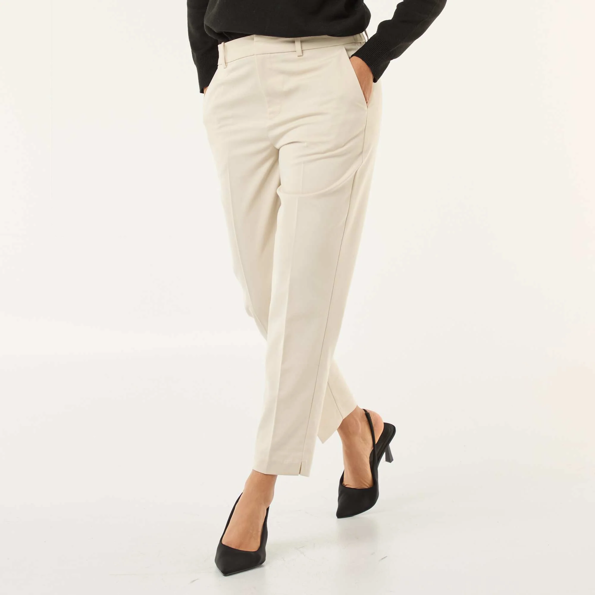Plain cigarette trousers with 2 pockets BEIGE - Image 4