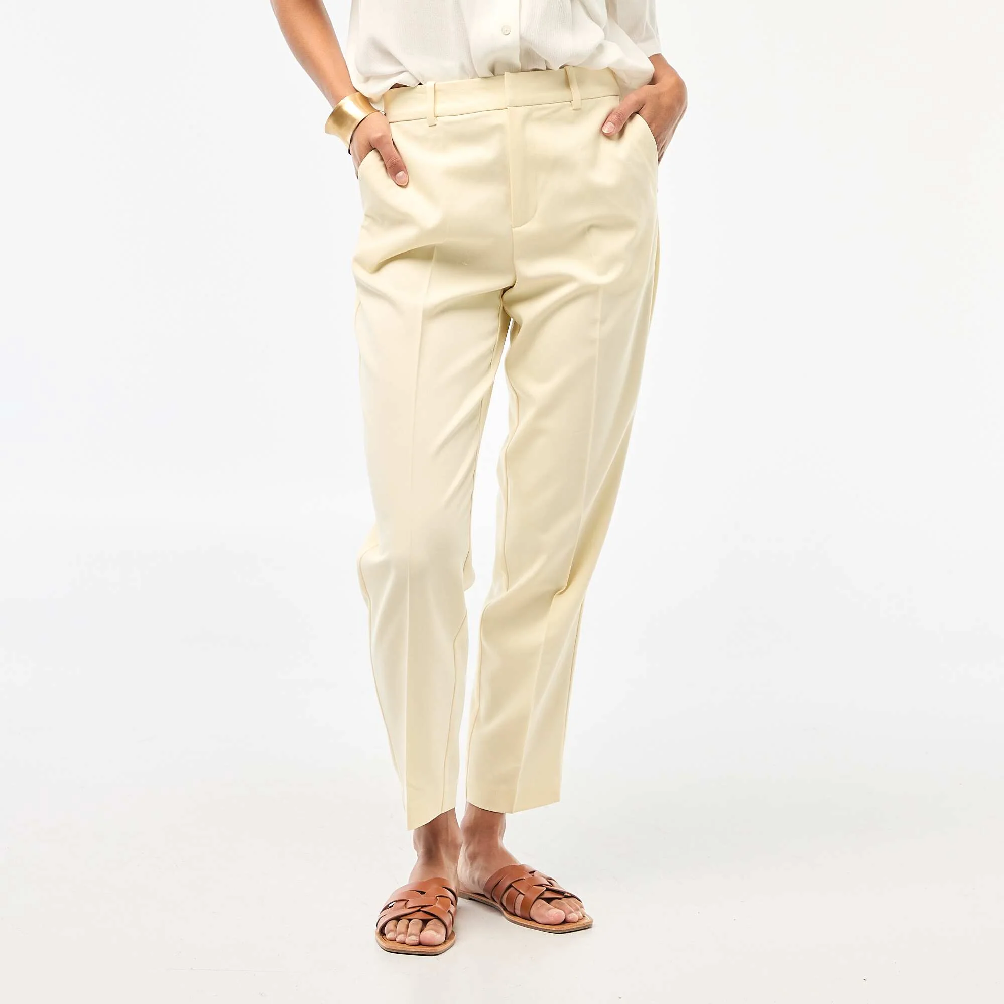 Plain cigarette trousers with 2 pockets BEIGE - Image 2