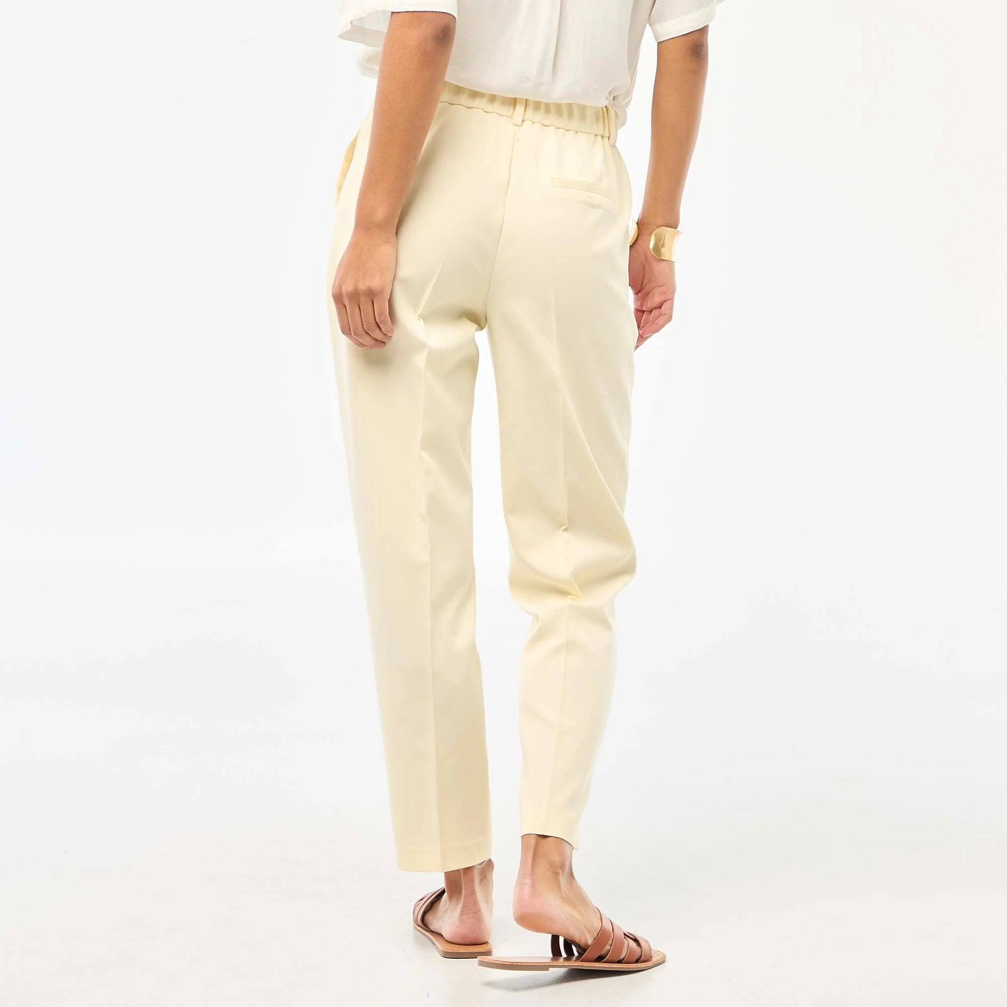 Plain cigarette trousers with 2 pockets BEIGE - Image 3