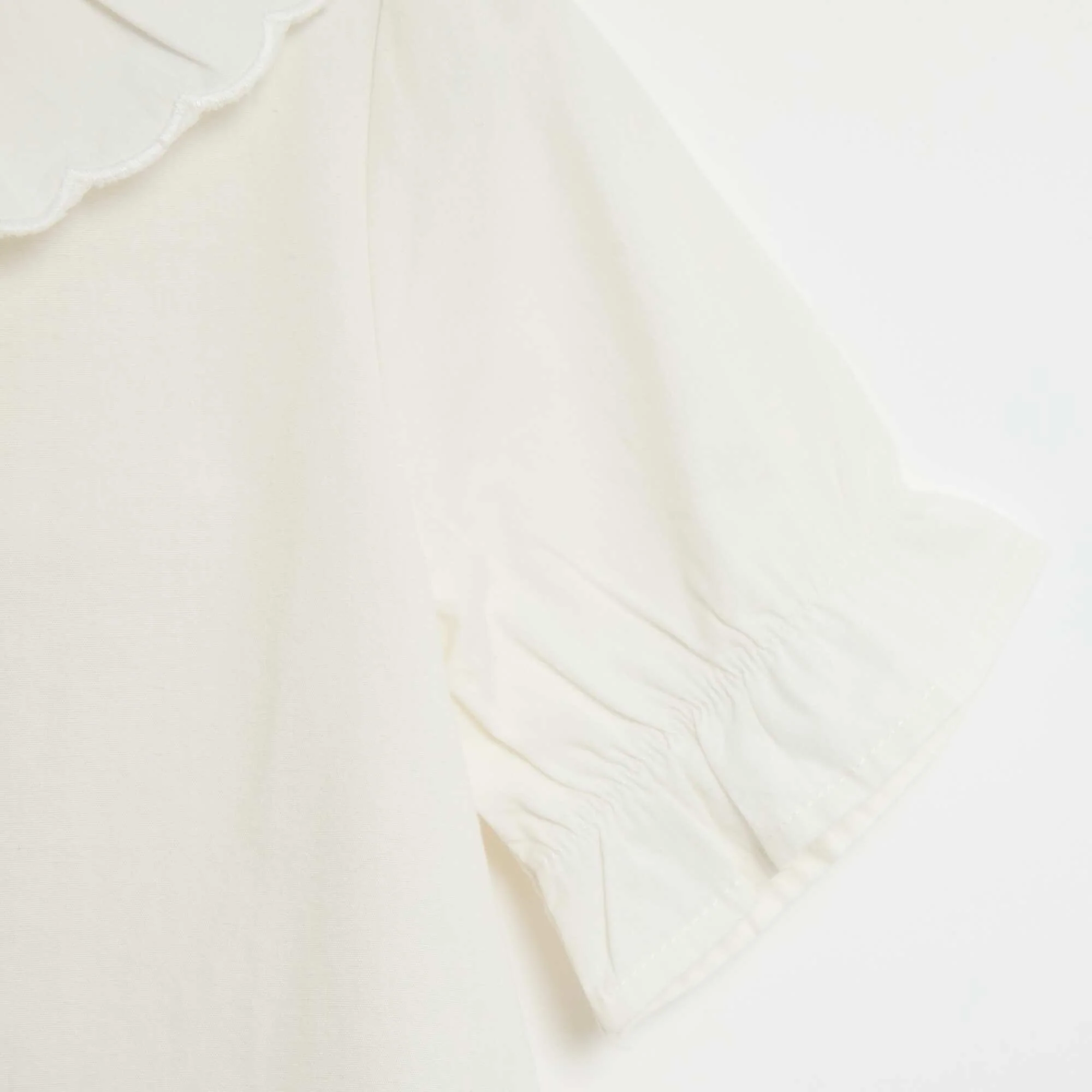 Plain Cotton Blouse with Ruffled Collar WHITE - Image 4