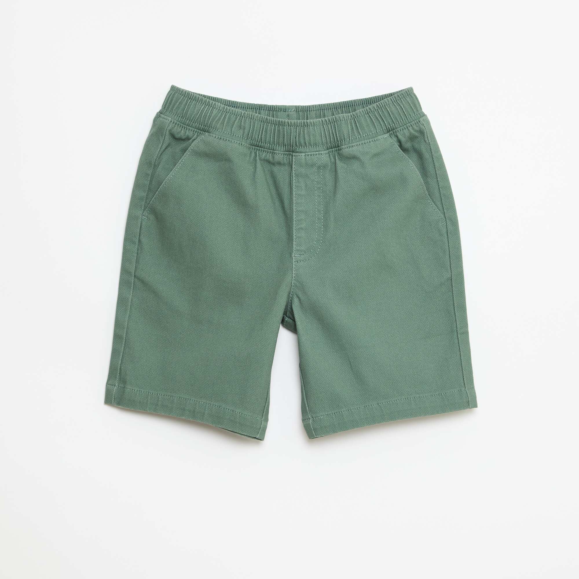 Plain Cotton Denim Bermuda Shorts GREEN