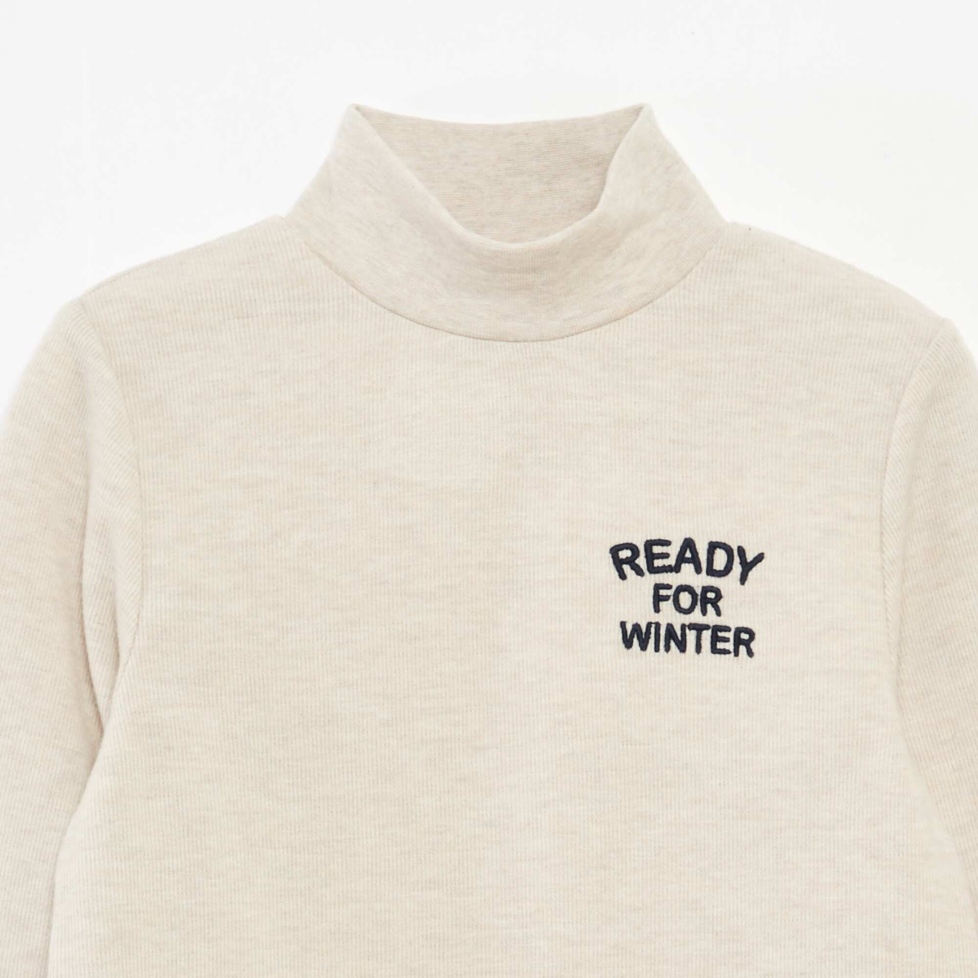 Plain Cotton Embroidered Turtleneck Top BEIGE - Image 2