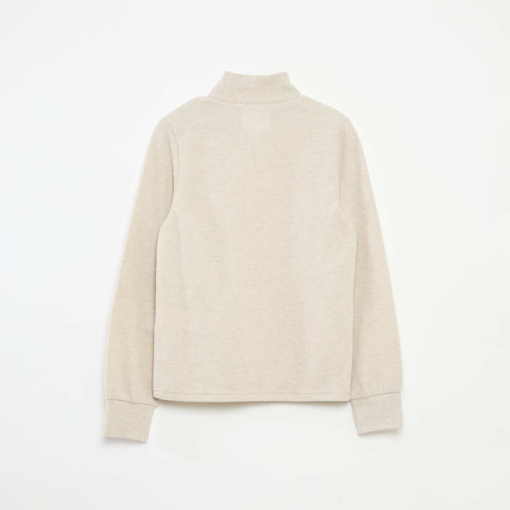 Plain Cotton Embroidered Turtleneck Top BEIGE - Image 3