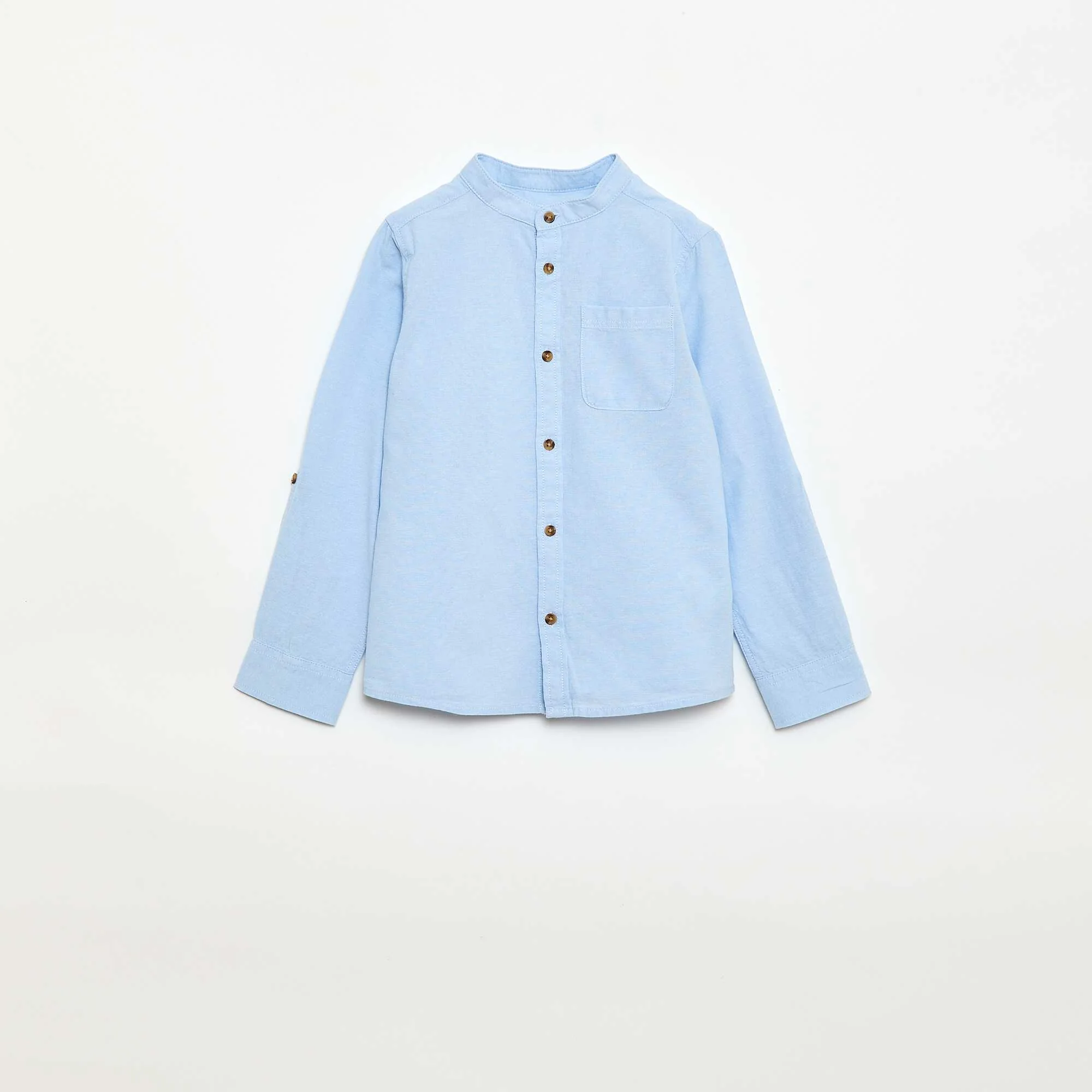Plain Cotton Mandarin Collar Shirt BLUE