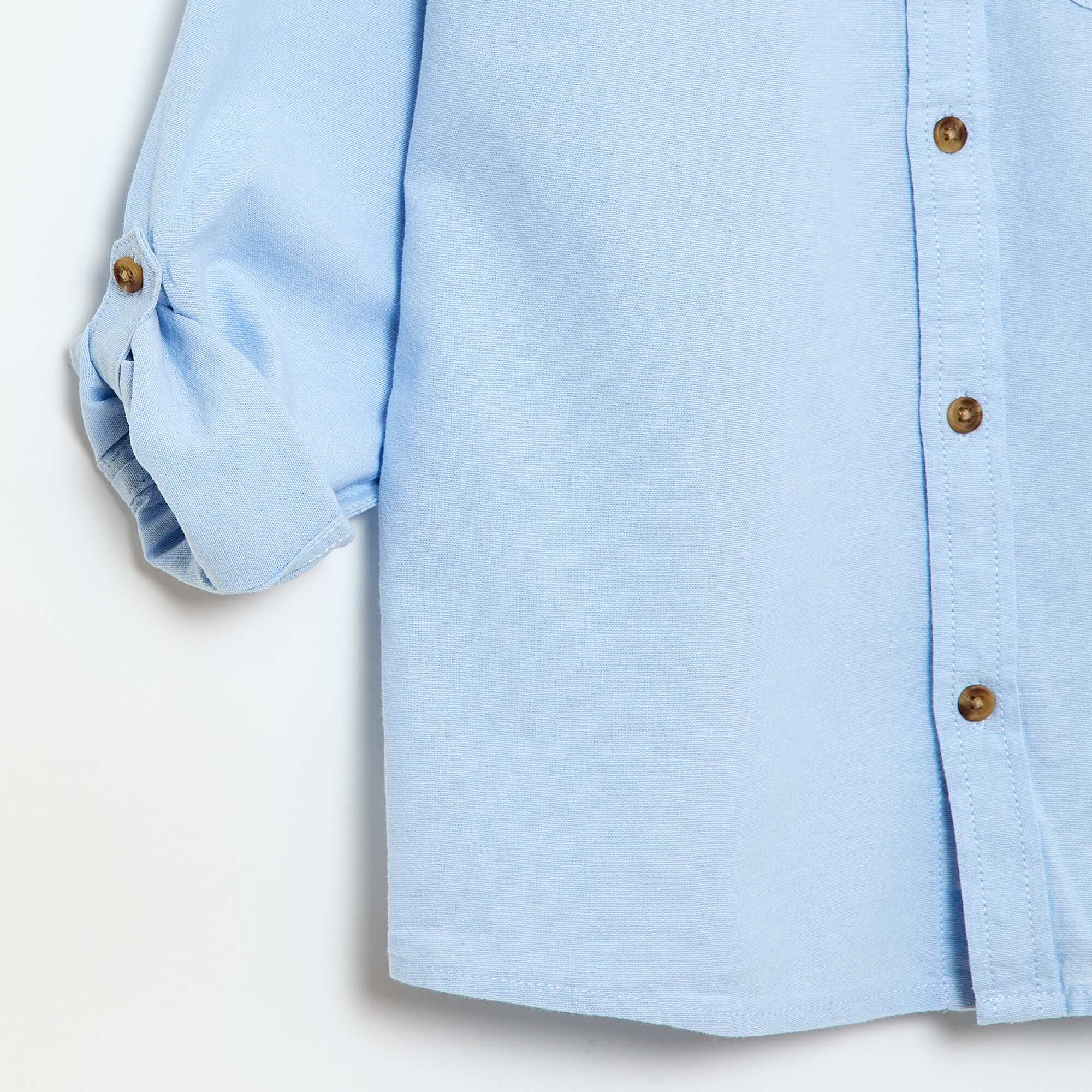 Plain Cotton Mandarin Collar Shirt BLUE - Image 4