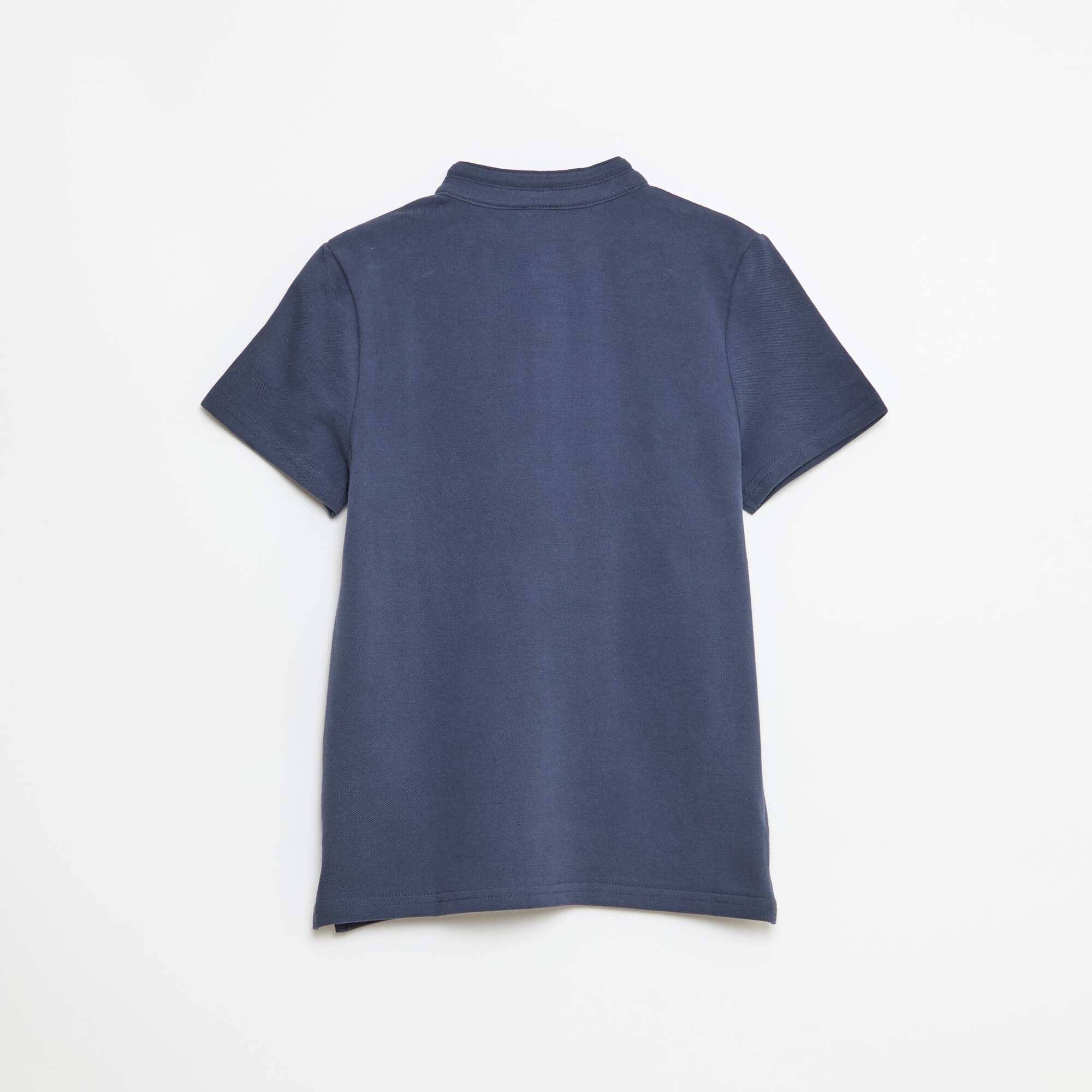 Plain Cotton Piqué Tunisian T-Shirt BLUE - Image 4