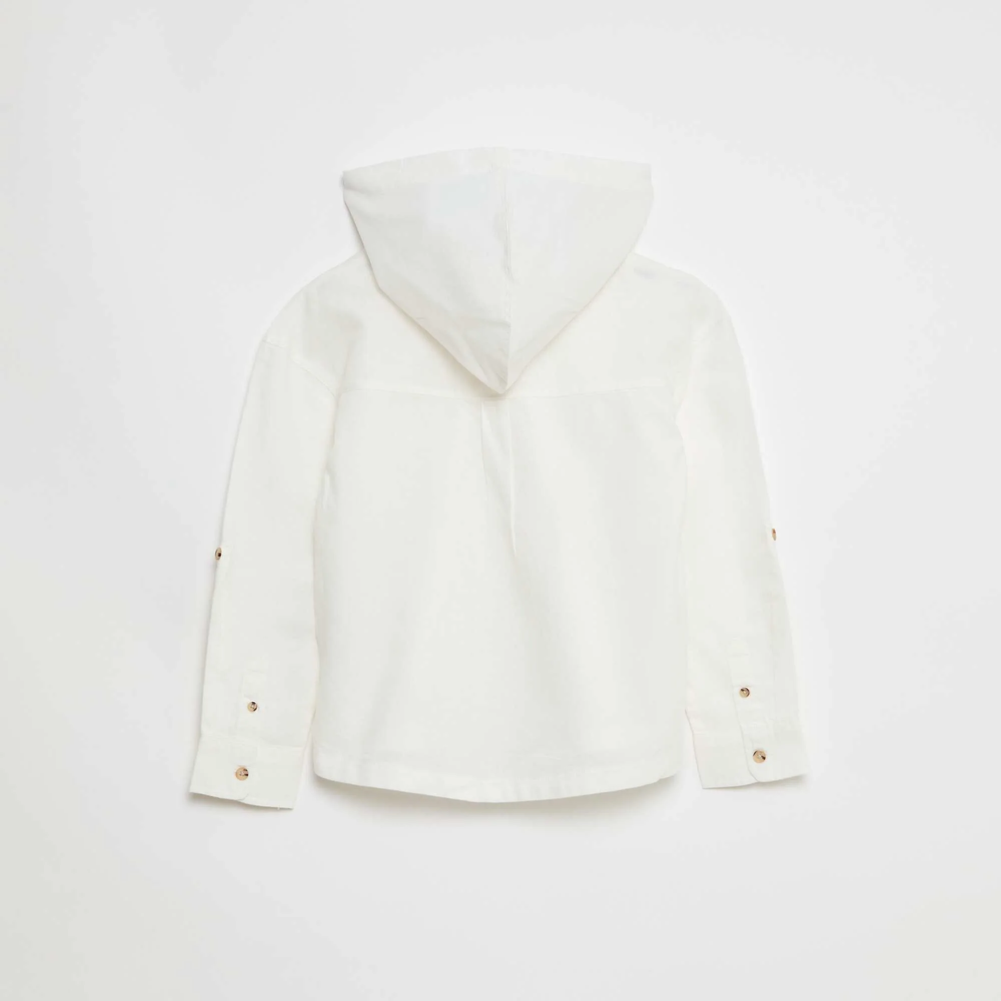 Plain Cotton Regular Fit Hooded Shirt WHITE - Image 2