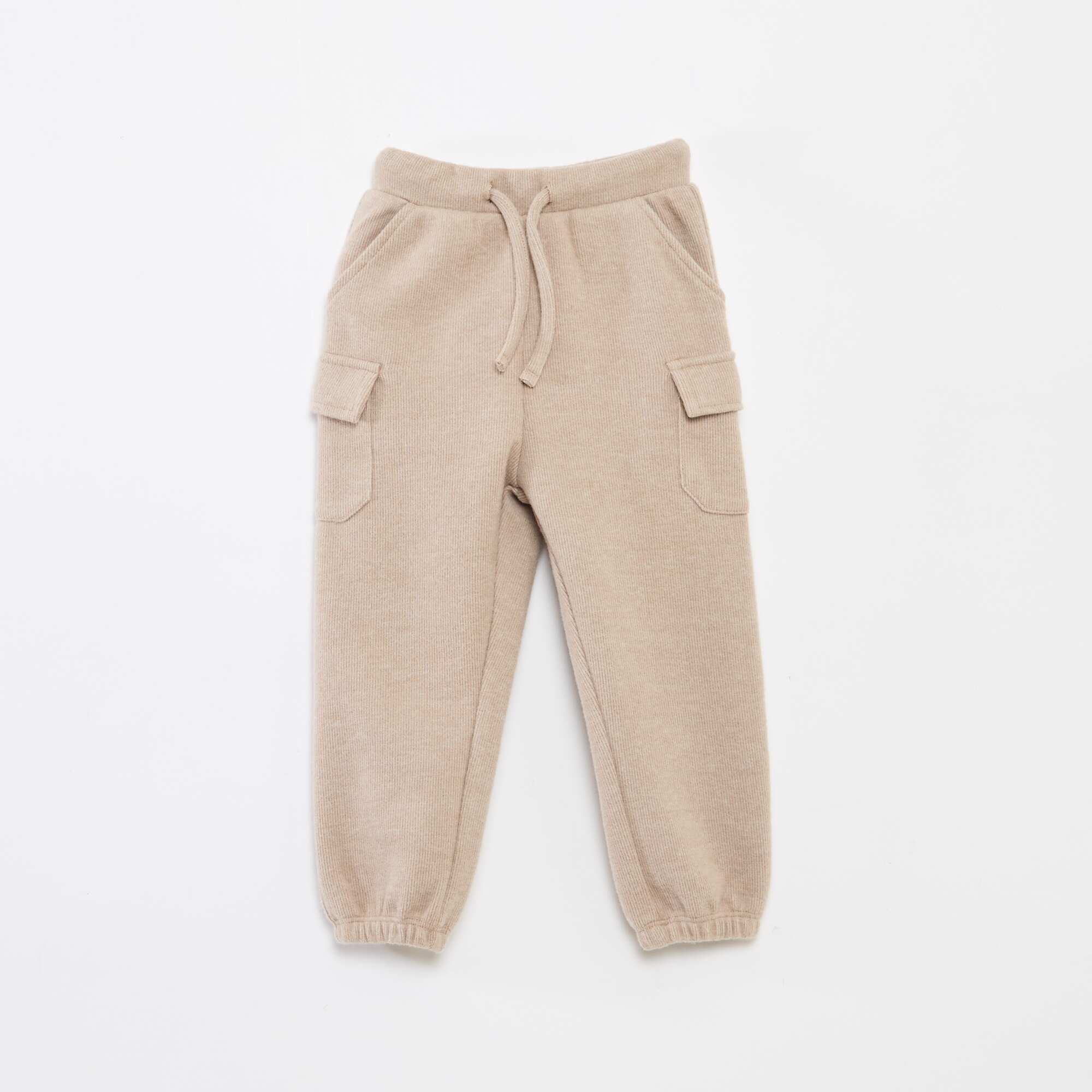 Plain Cotton Rib Joggers BEIGE - Image 2