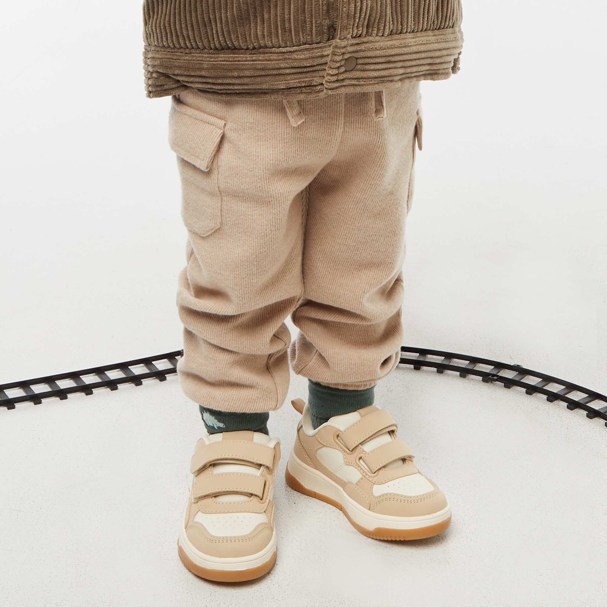 Plain Cotton Rib Joggers BEIGE - Image 3