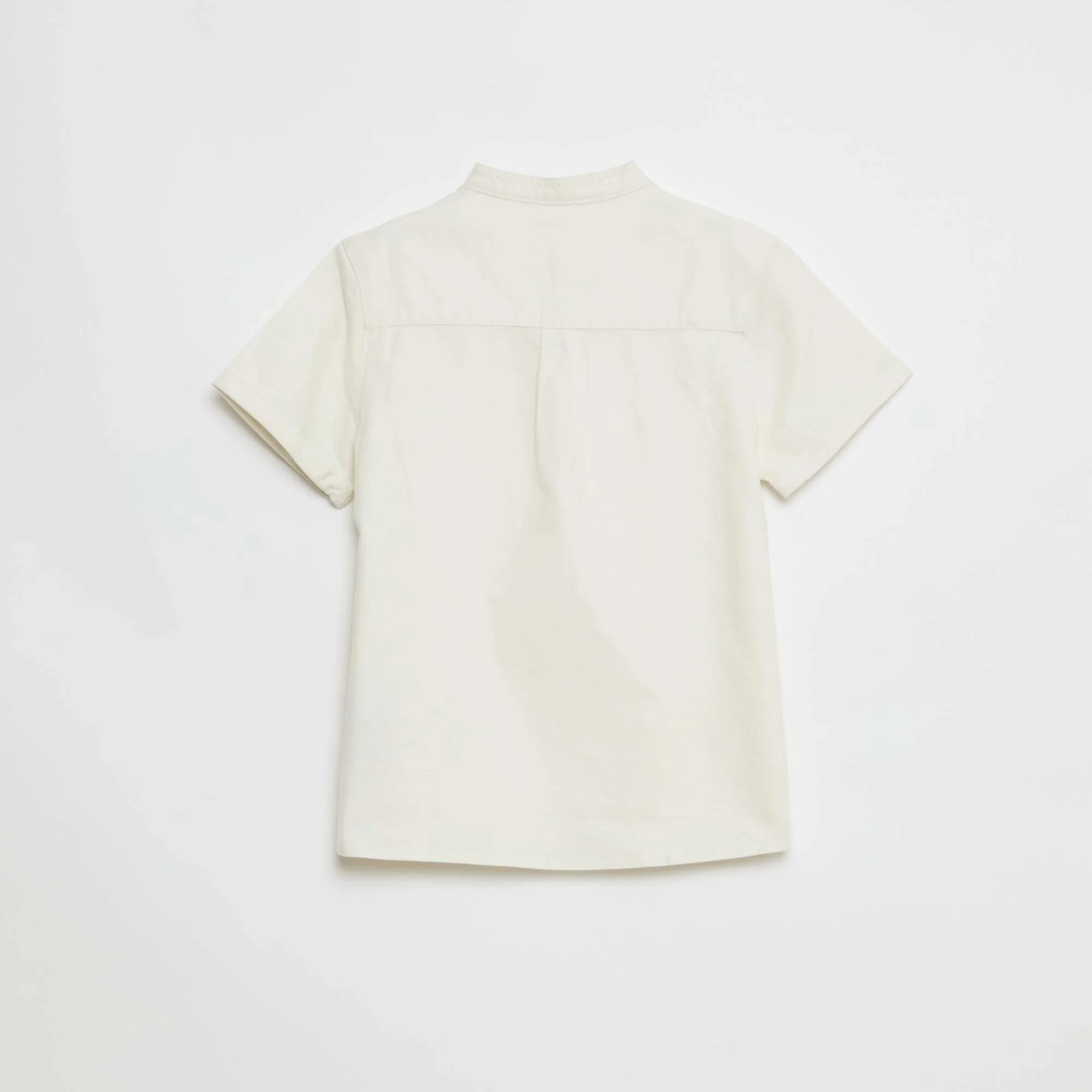 Plain Cotton Short-Sleeve Shirt WHITE - Image 3