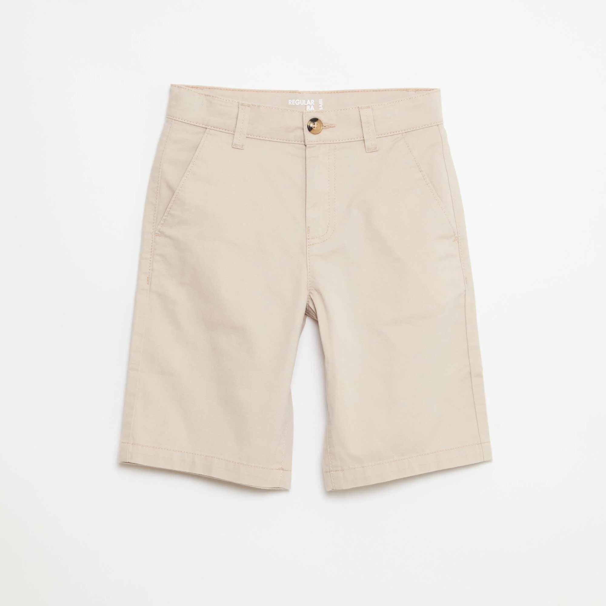 Plain Cotton Twill Bermuda Shorts BEIGE