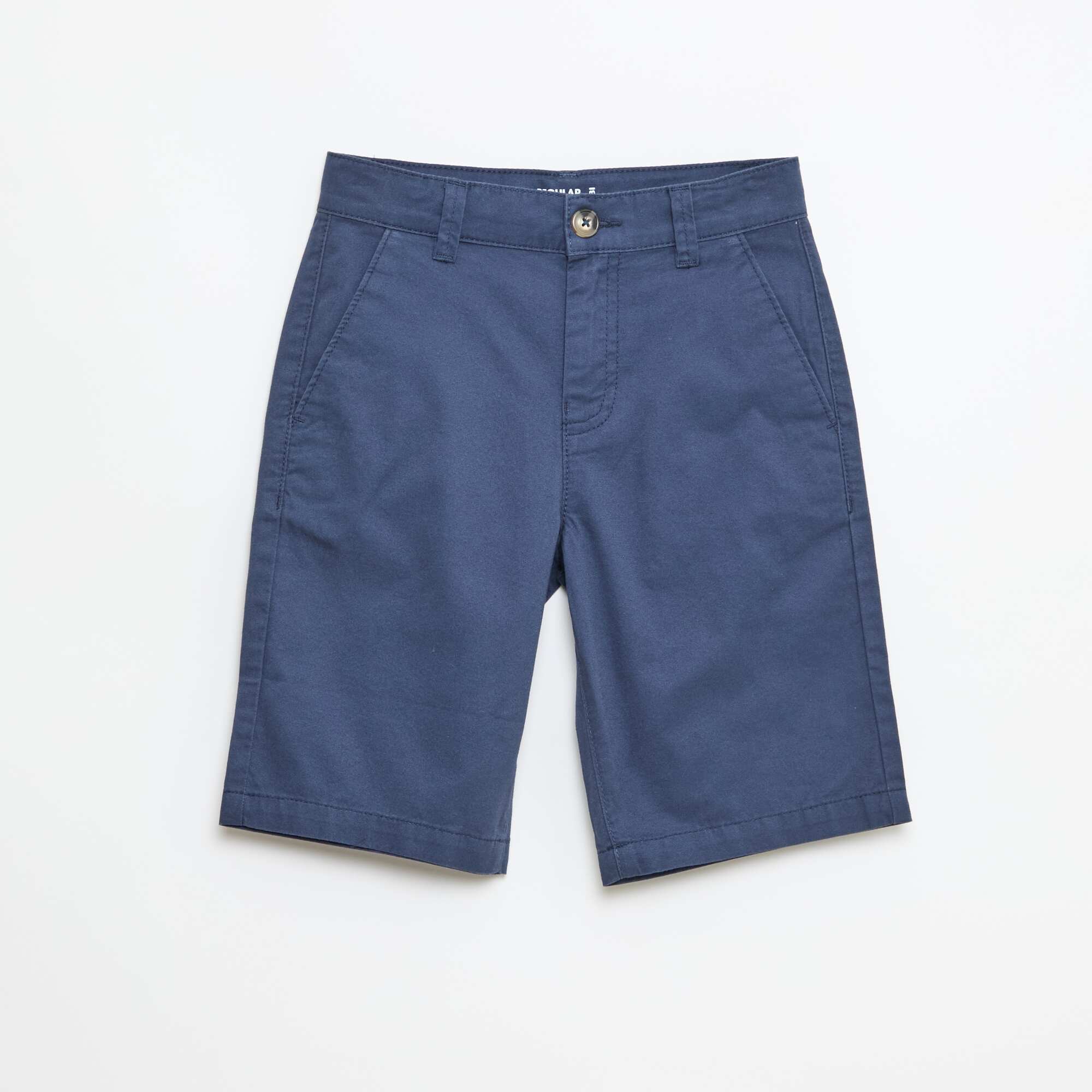 Plain Cotton Twill Bermuda Shorts BLUE