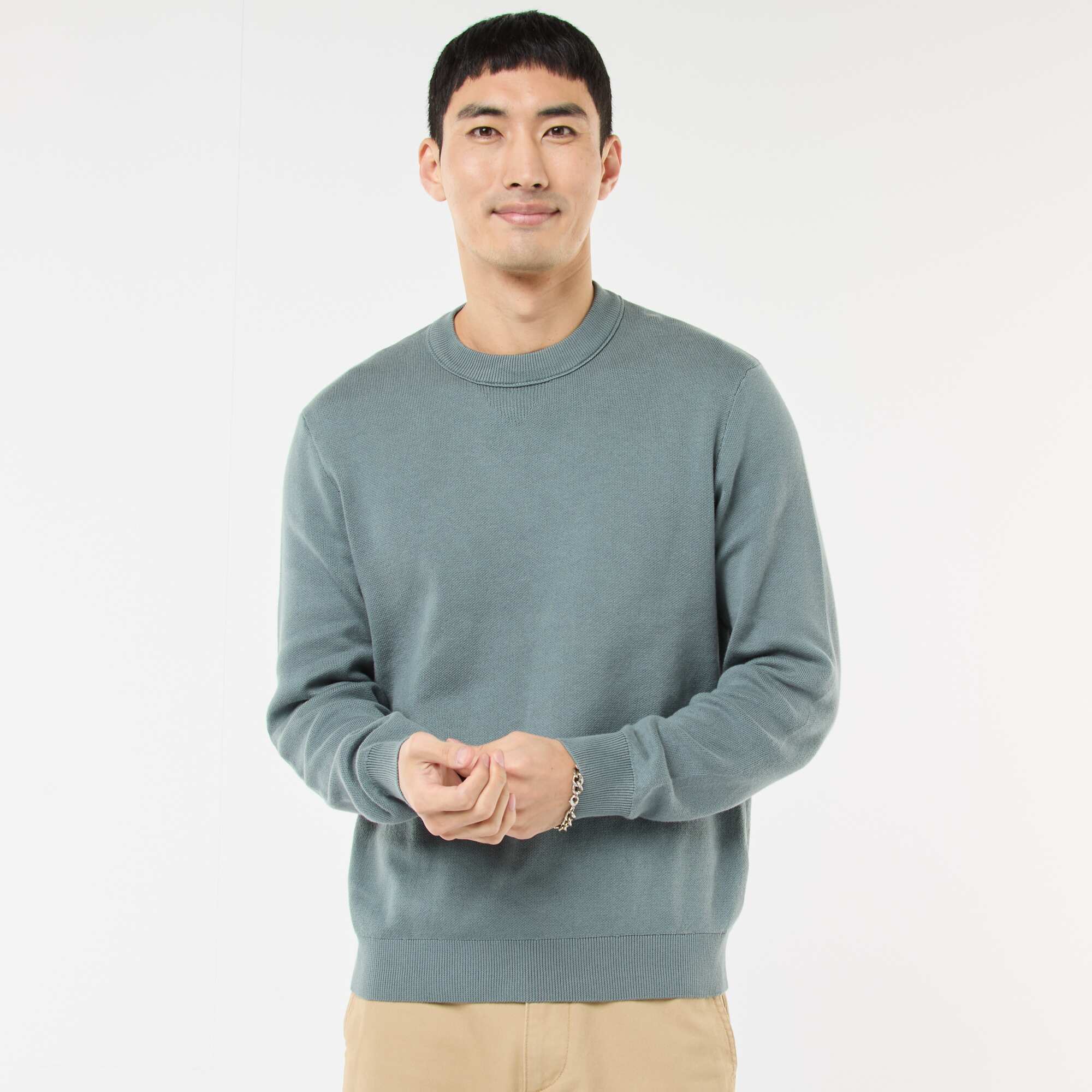 Plain Crew Neck Sweater BLUE