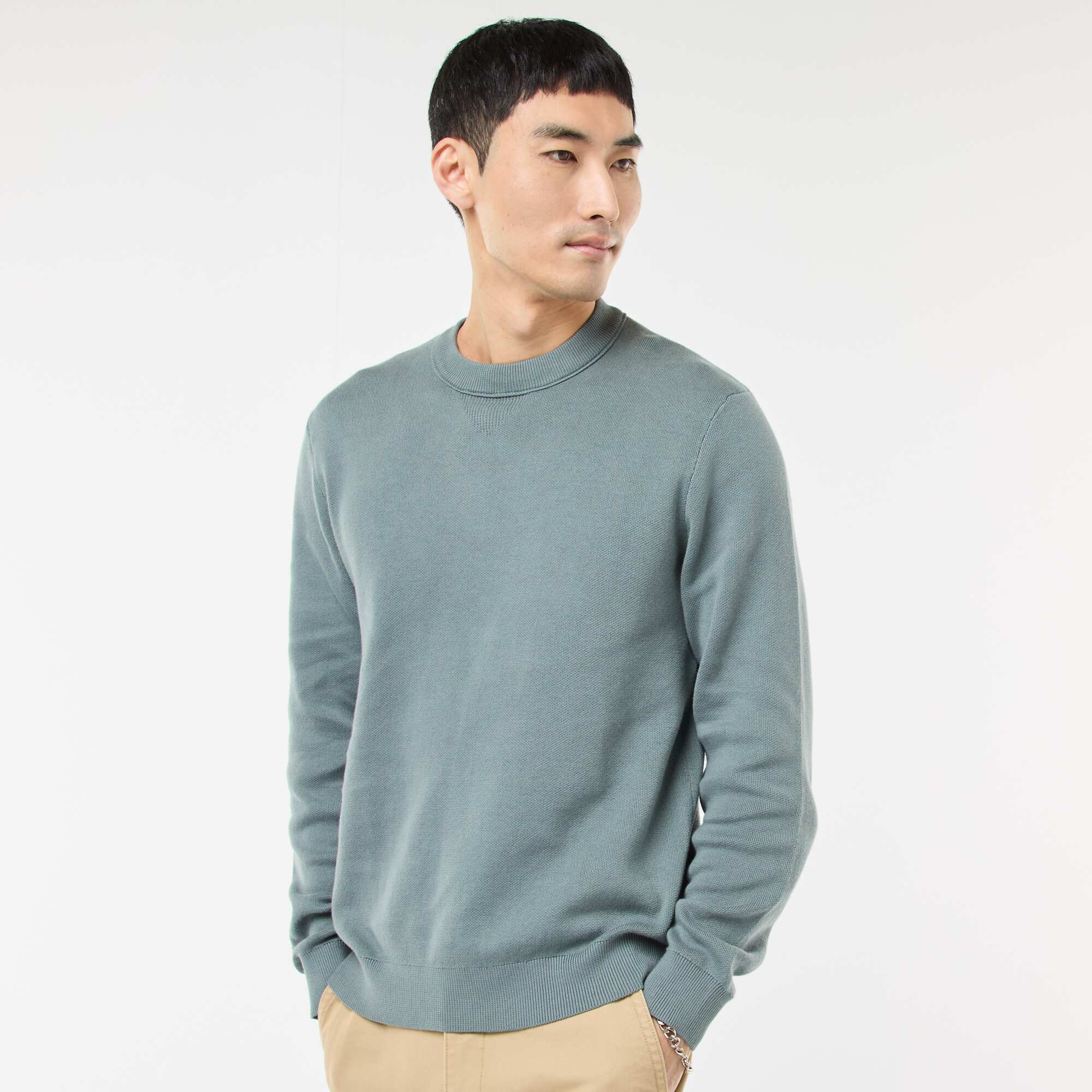 Plain Crew Neck Sweater BLUE - Image 3