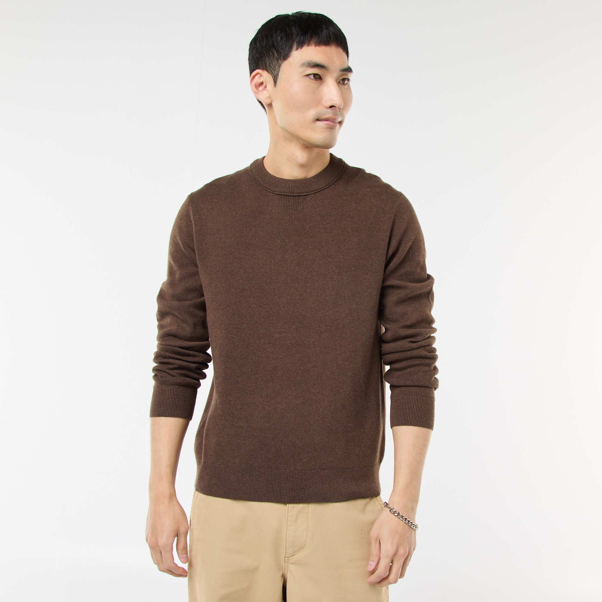 Plain Crew Neck Sweater BROWN