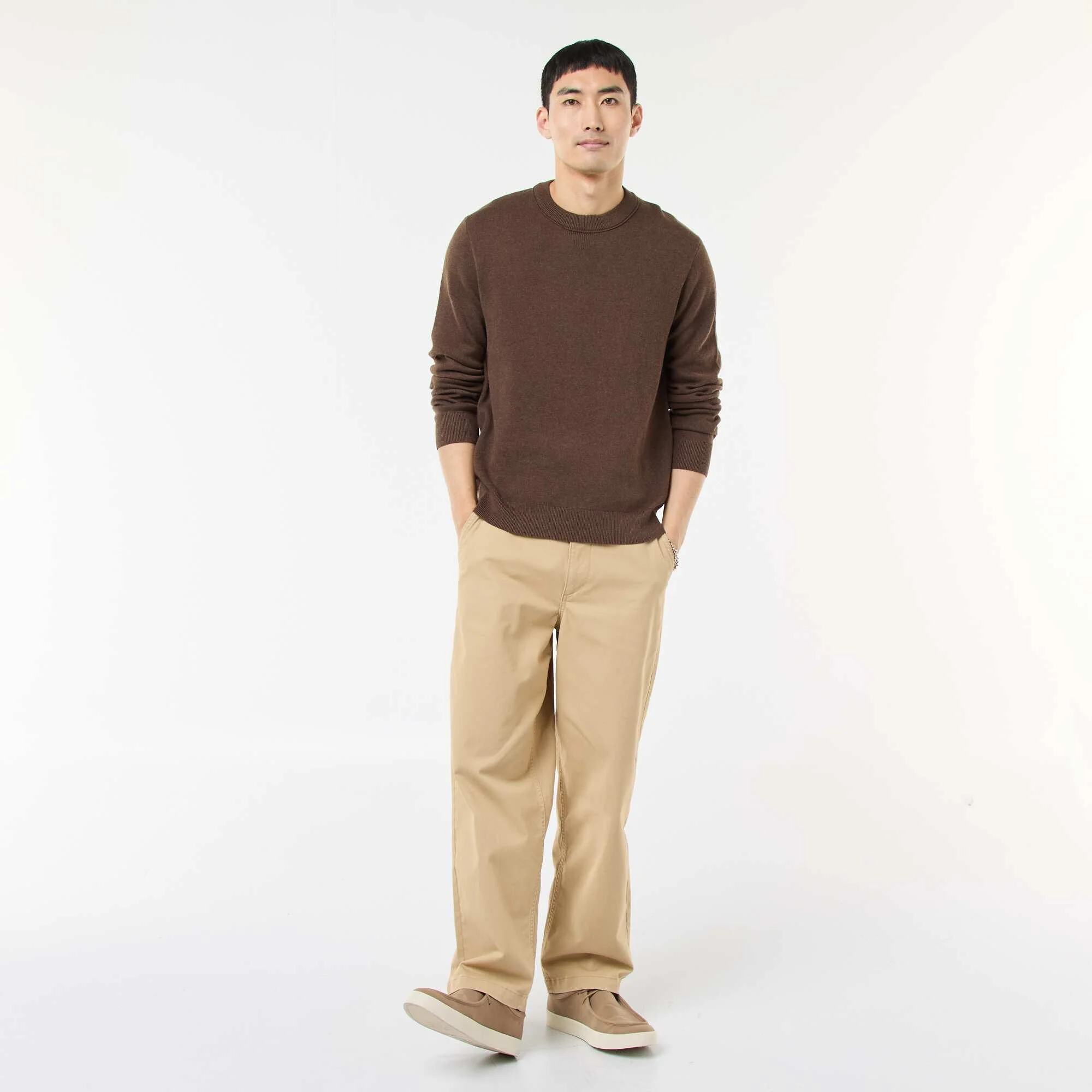 Plain Crew Neck Sweater BROWN - Image 2