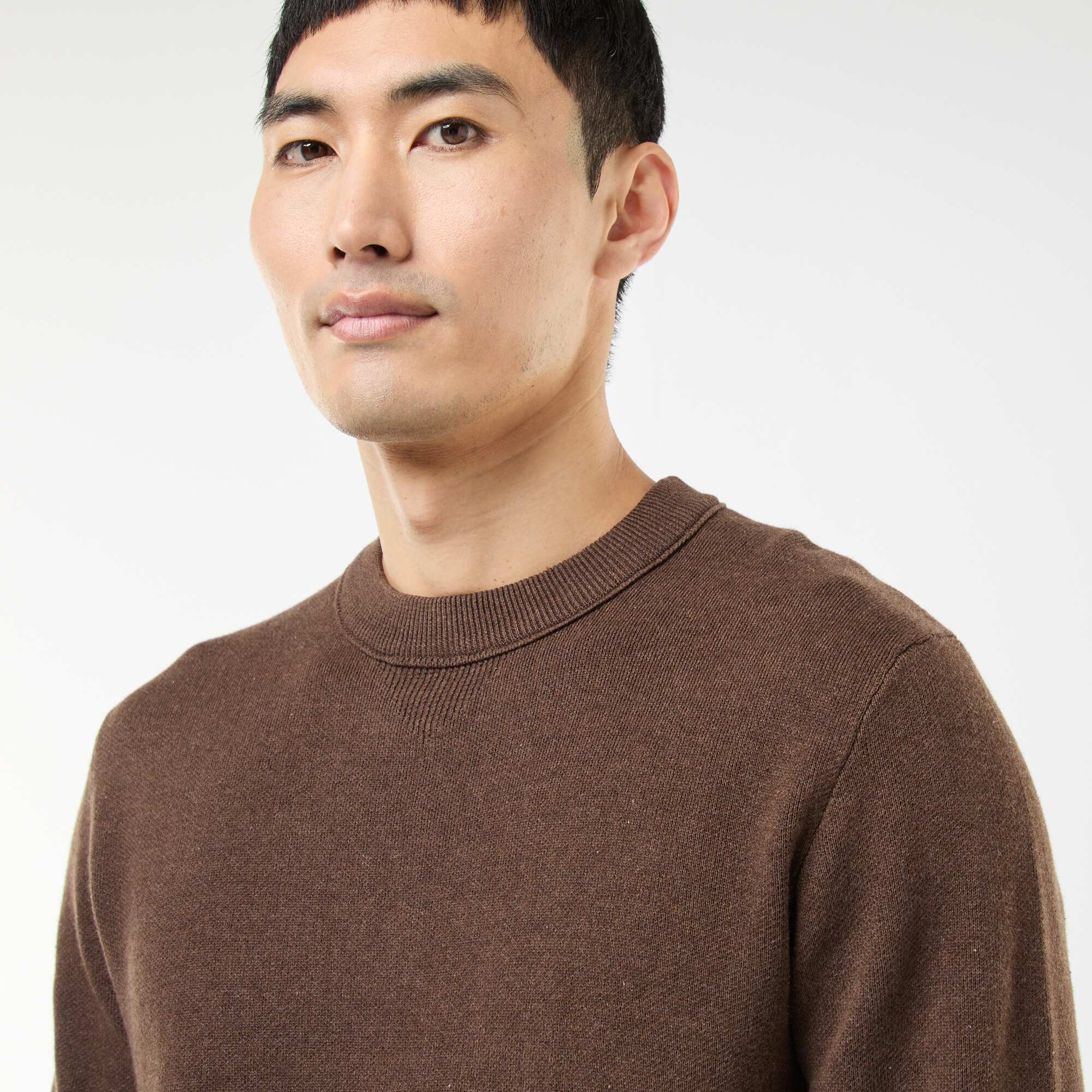 Plain Crew Neck Sweater BROWN - Image 3