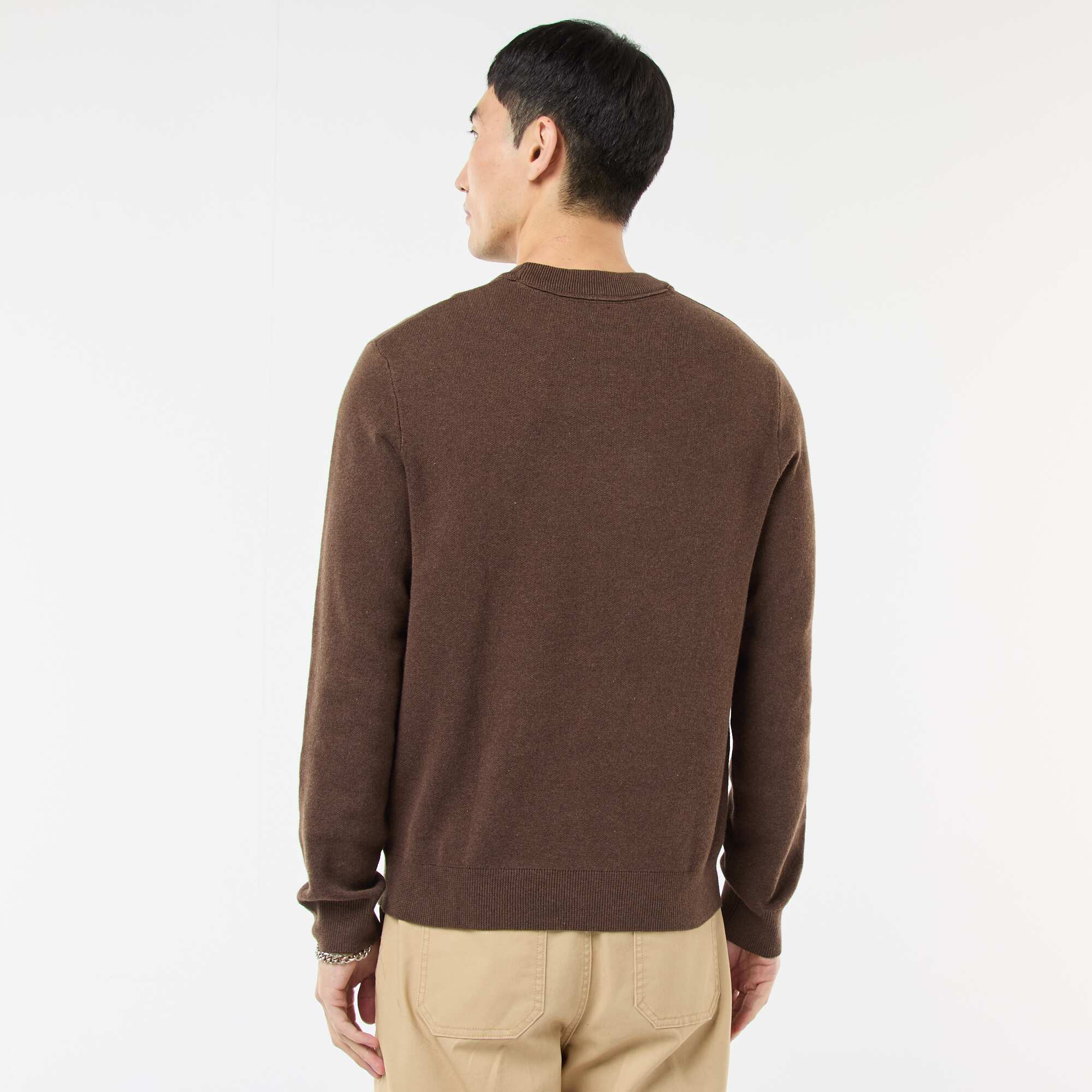 Plain Crew Neck Sweater BROWN - Image 4