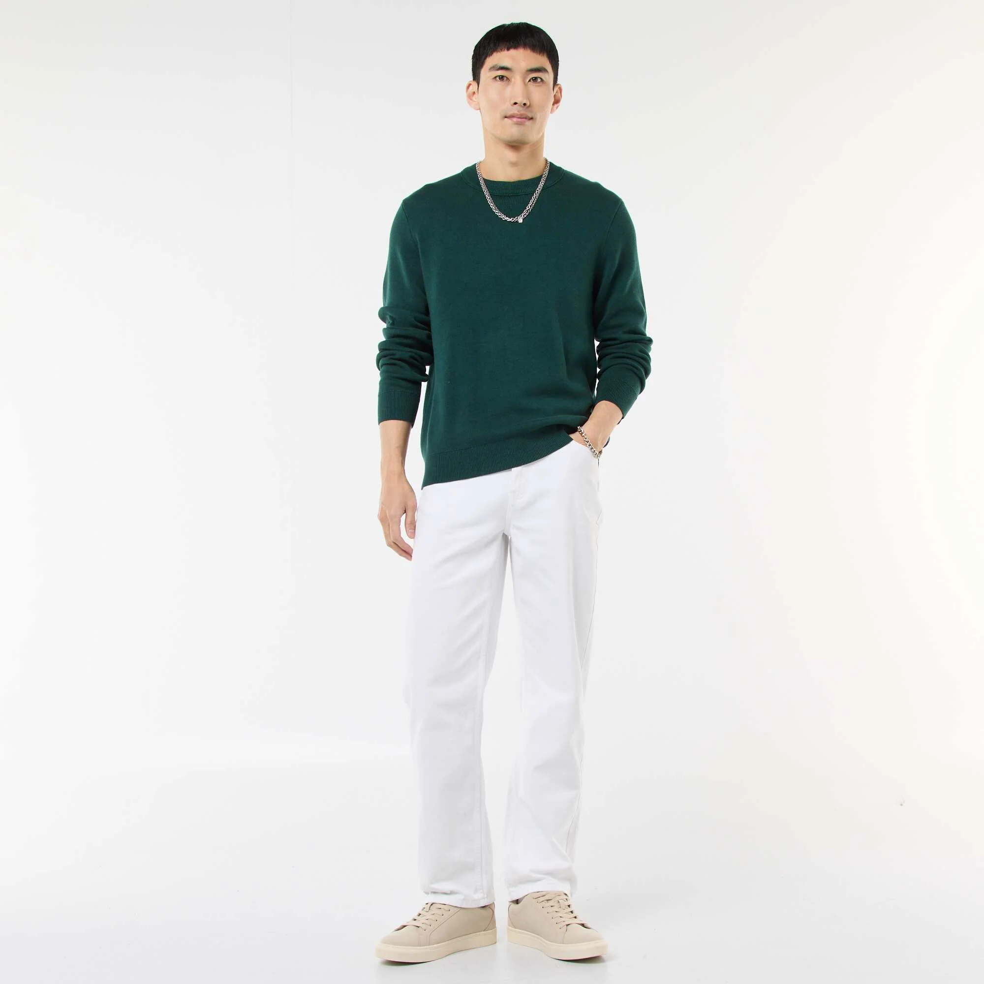 Plain Crew Neck Sweater GREEN - Image 2