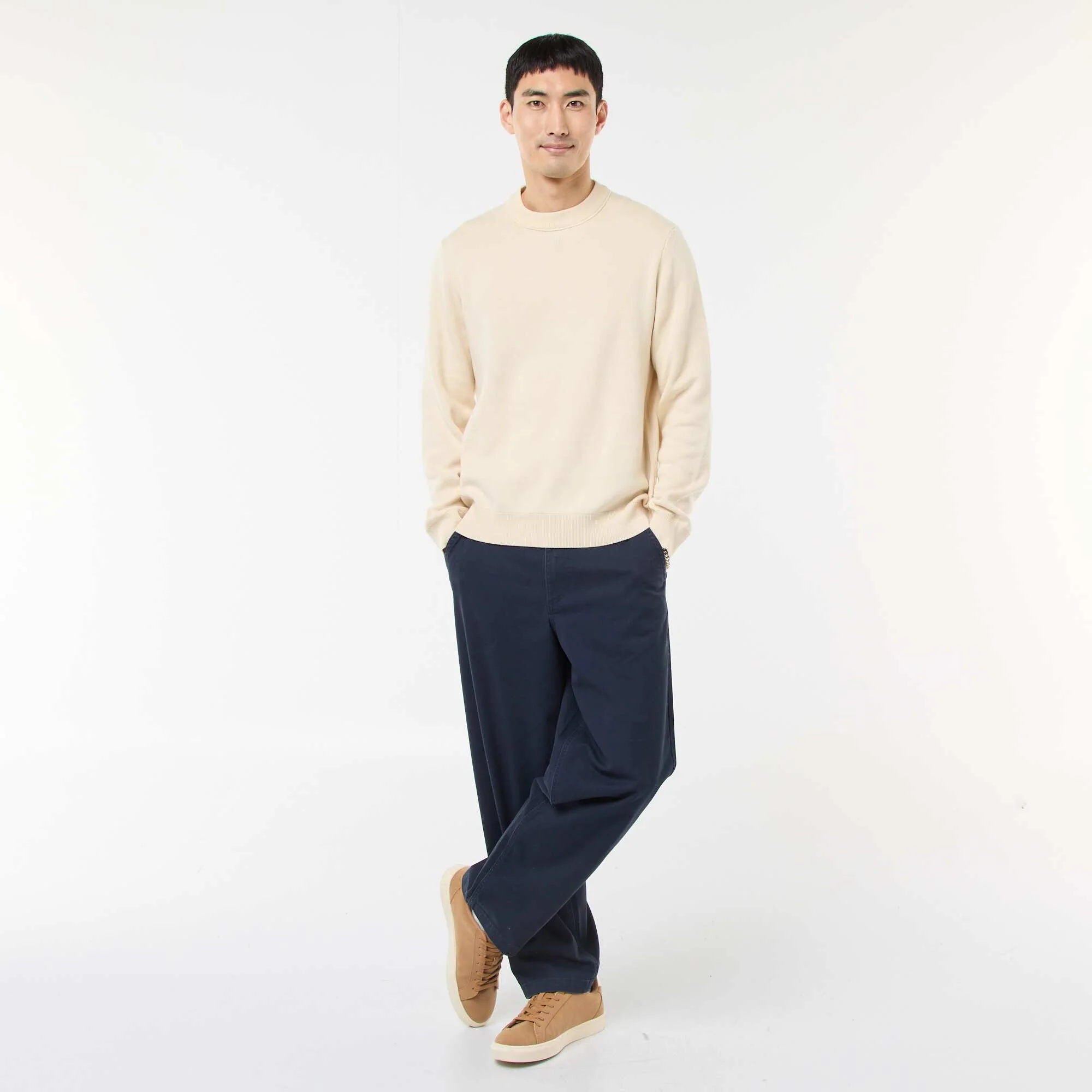 Plain Crew Neck Sweater WHITE - Image 2