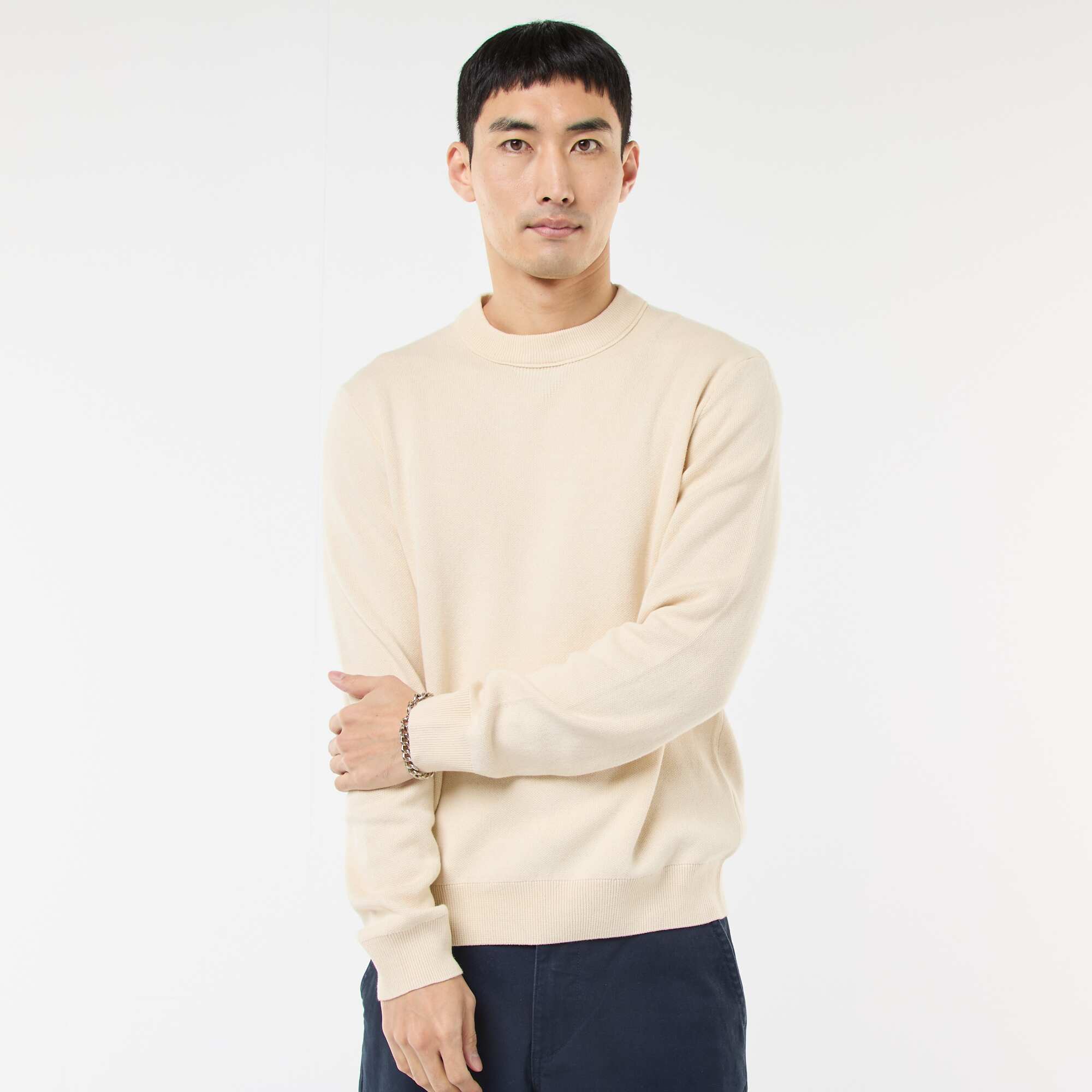 Plain Crew Neck Sweater WHITE - Image 4