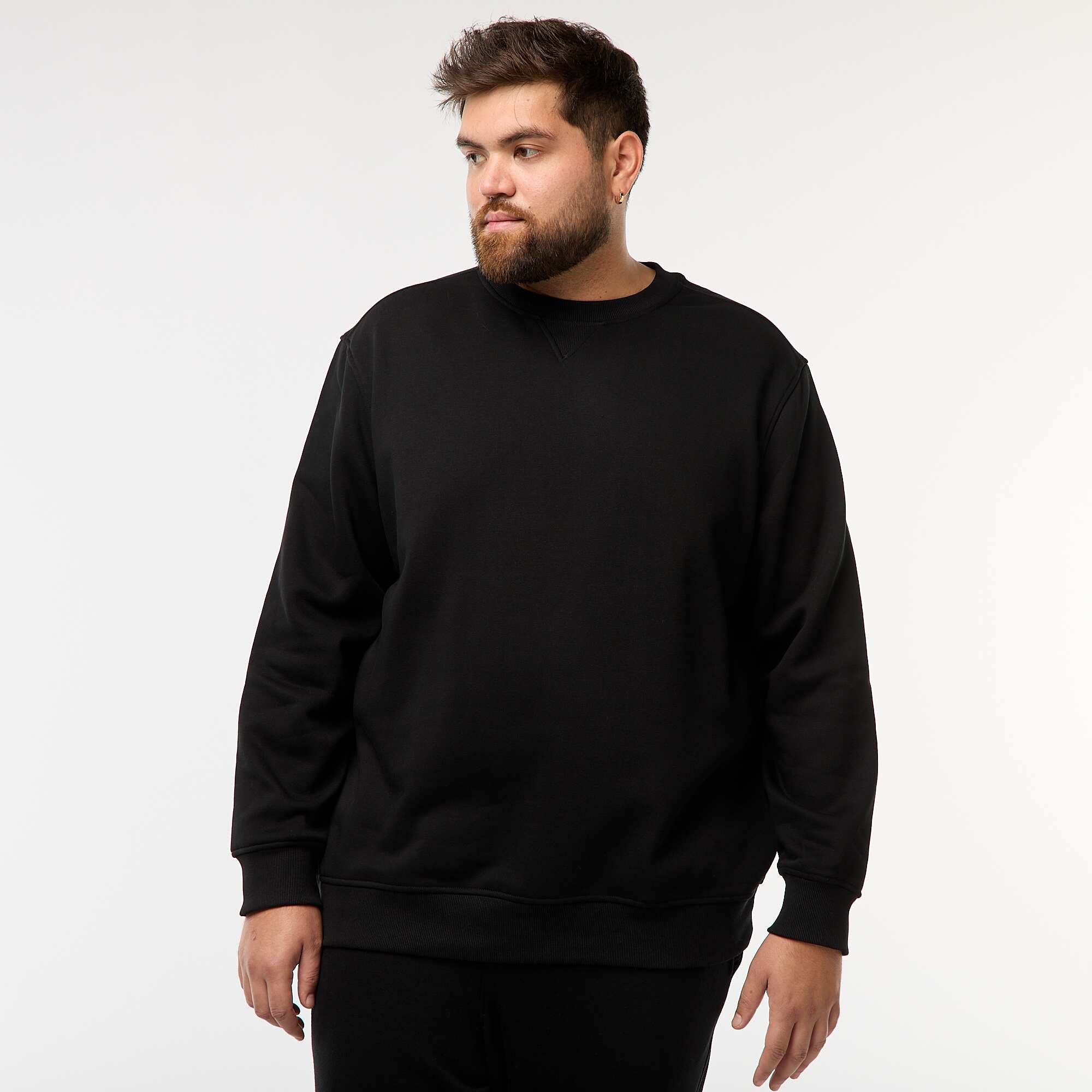 Plain Crew Neck Sweatshirt BLACK - Image 3