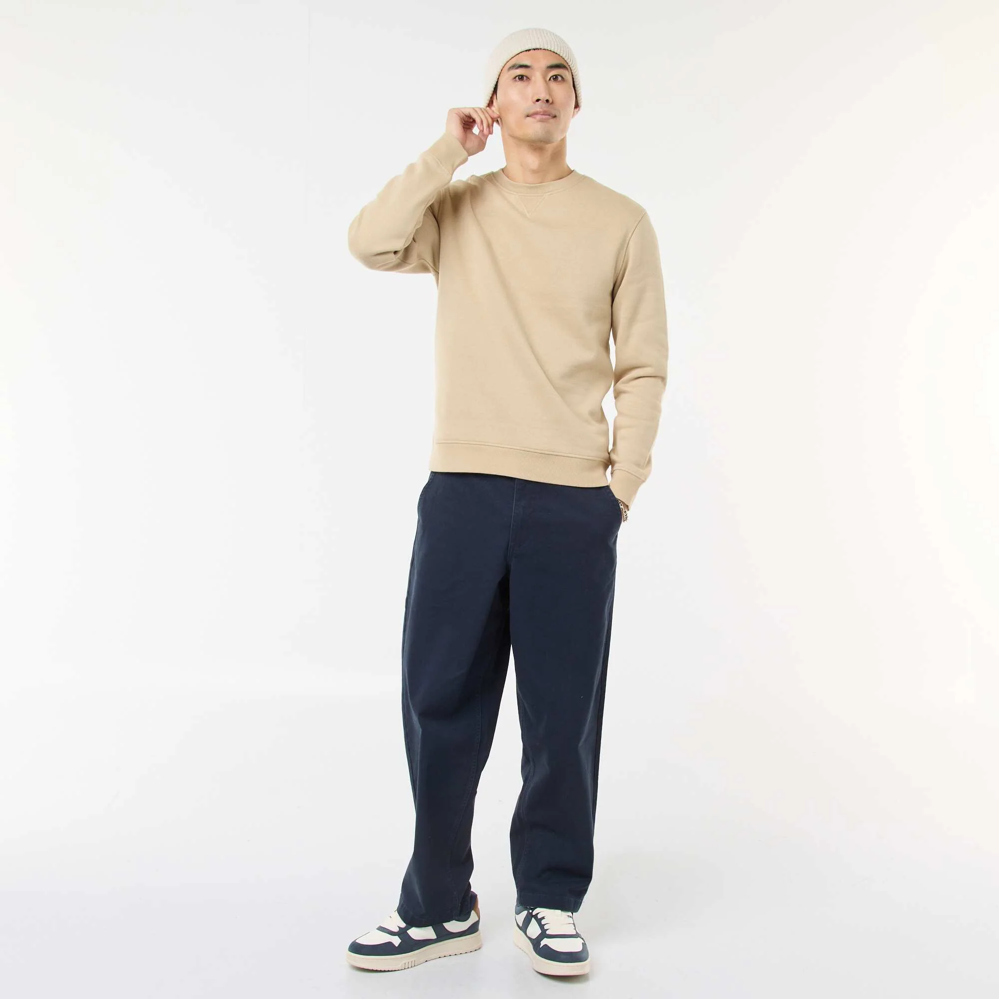 Plain Crew Neck Sweatshirt in Brushed Fleece BEIGE - Image 2